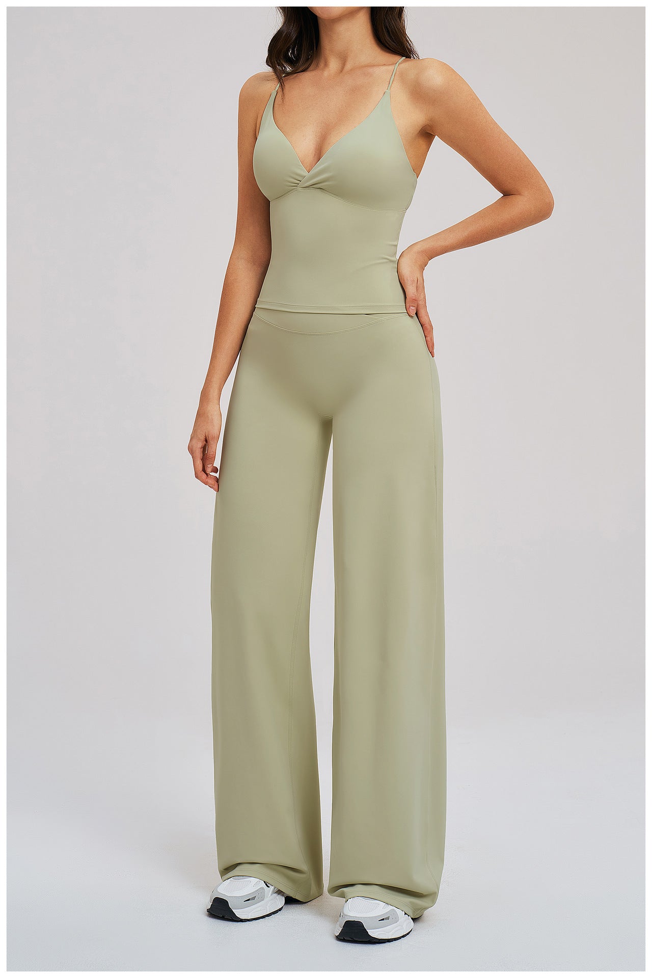 V-Neck Cami Top & Straight-Leg Pants Set