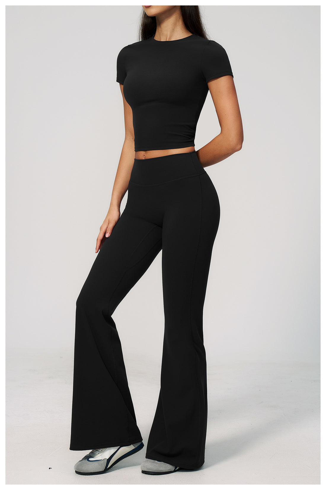 Crew Neck Crop Top & Flare Pants Set