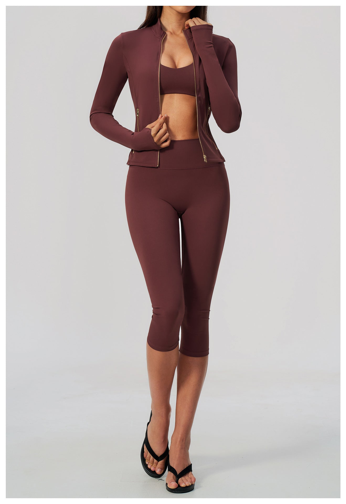 Zip-Up Capri Yoga 3-Piece Set