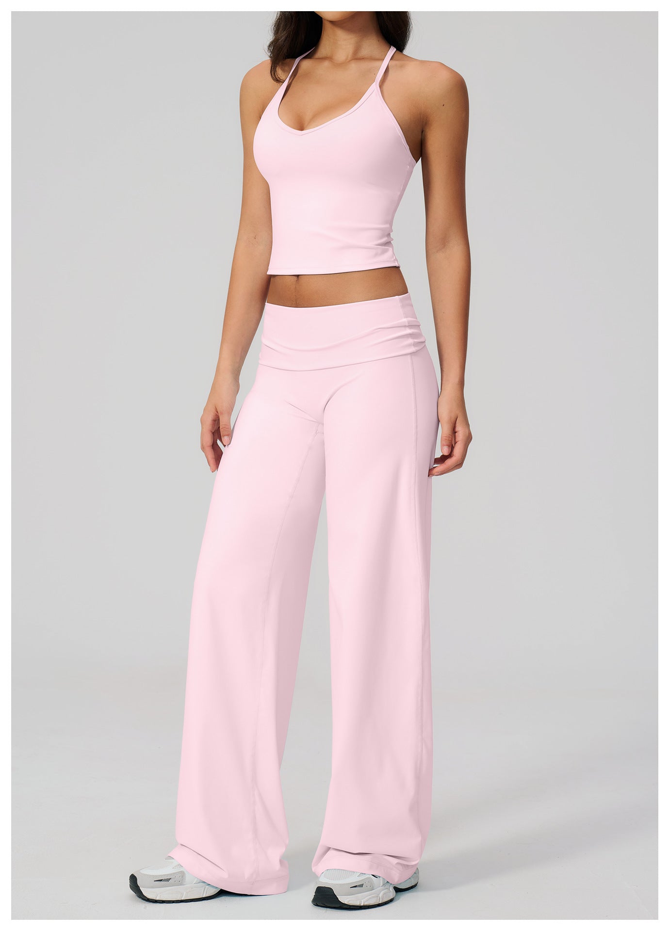 Backless Halter Crop Top & Wide-Leg Pants Set