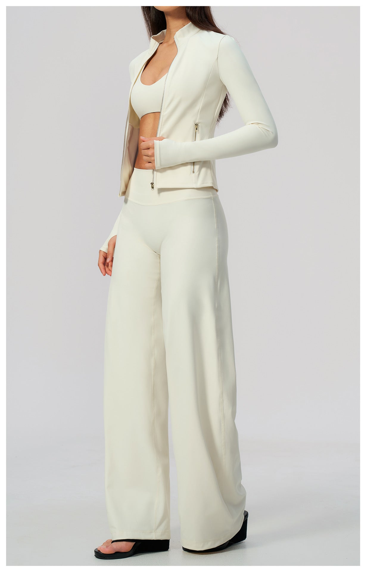 Zip Jacket, Bra & Flared Pant Yoga Set