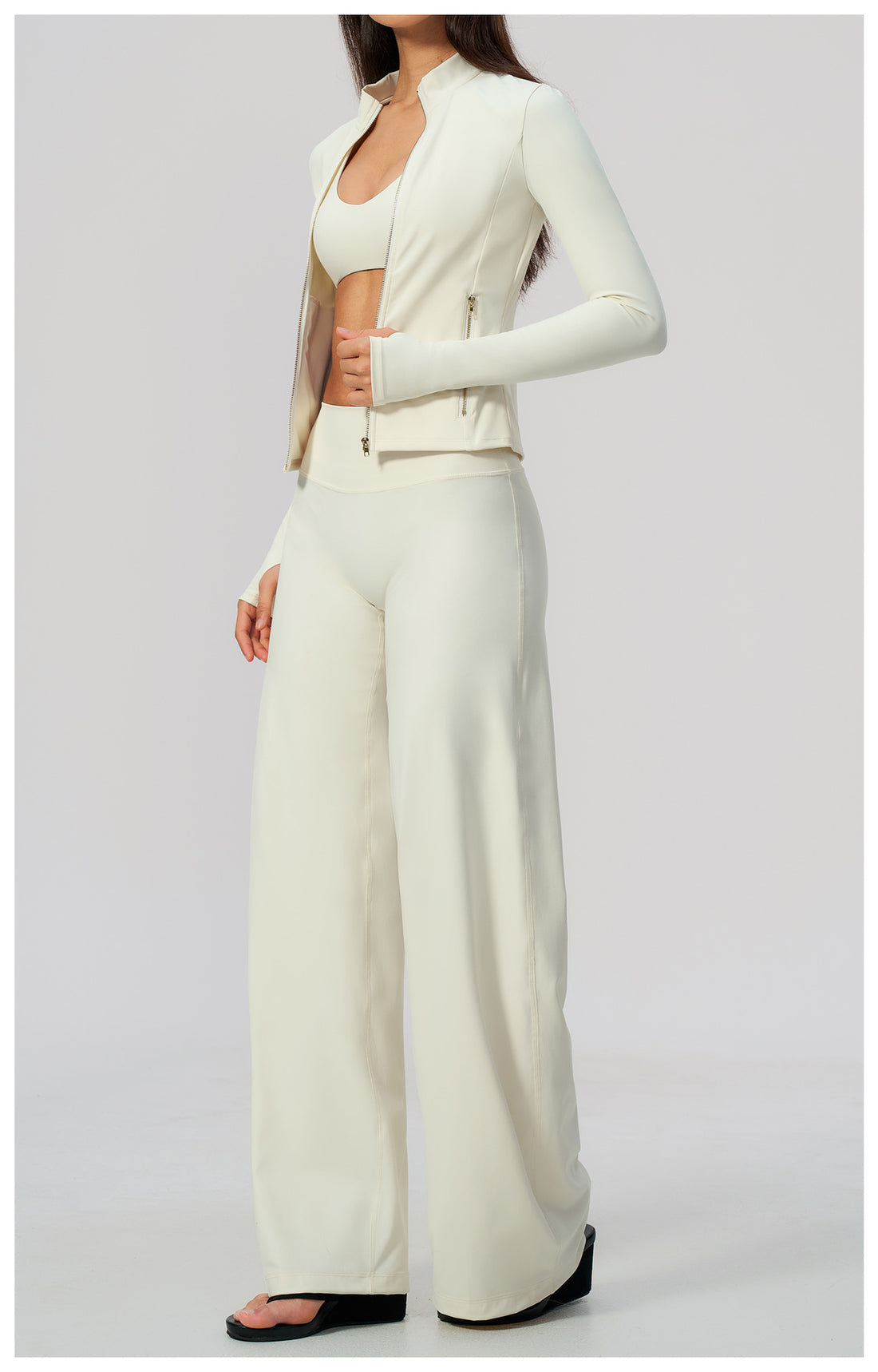 Zip Jacket, Bra & Flared Pant Yoga Set
