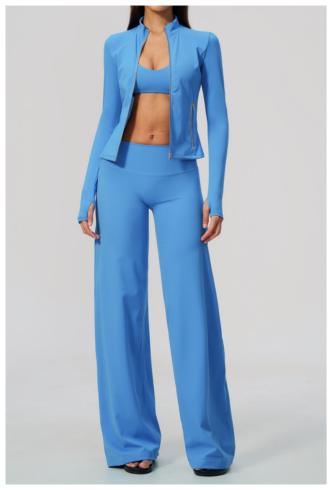 Zip Jacket, Bra & Flared Pant Yoga Set