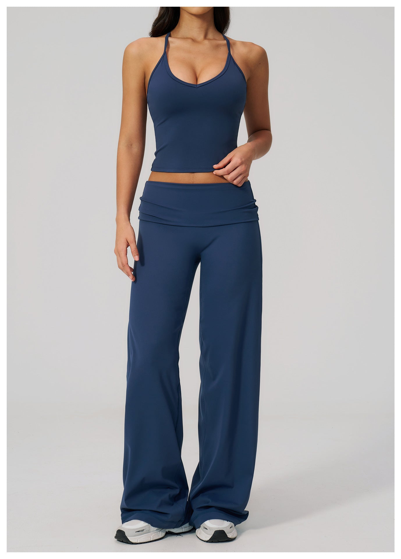 Backless Halter Crop Top & Wide-Leg Pants Set