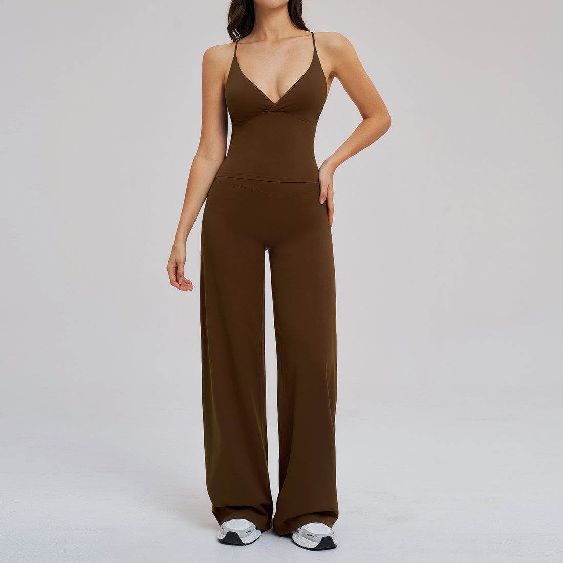Comfortable Brushed Fabric Sport Set Loose Wide-Leg Backless Casual Outfit Outdoor Cycling Running Yoga Set eprolo
