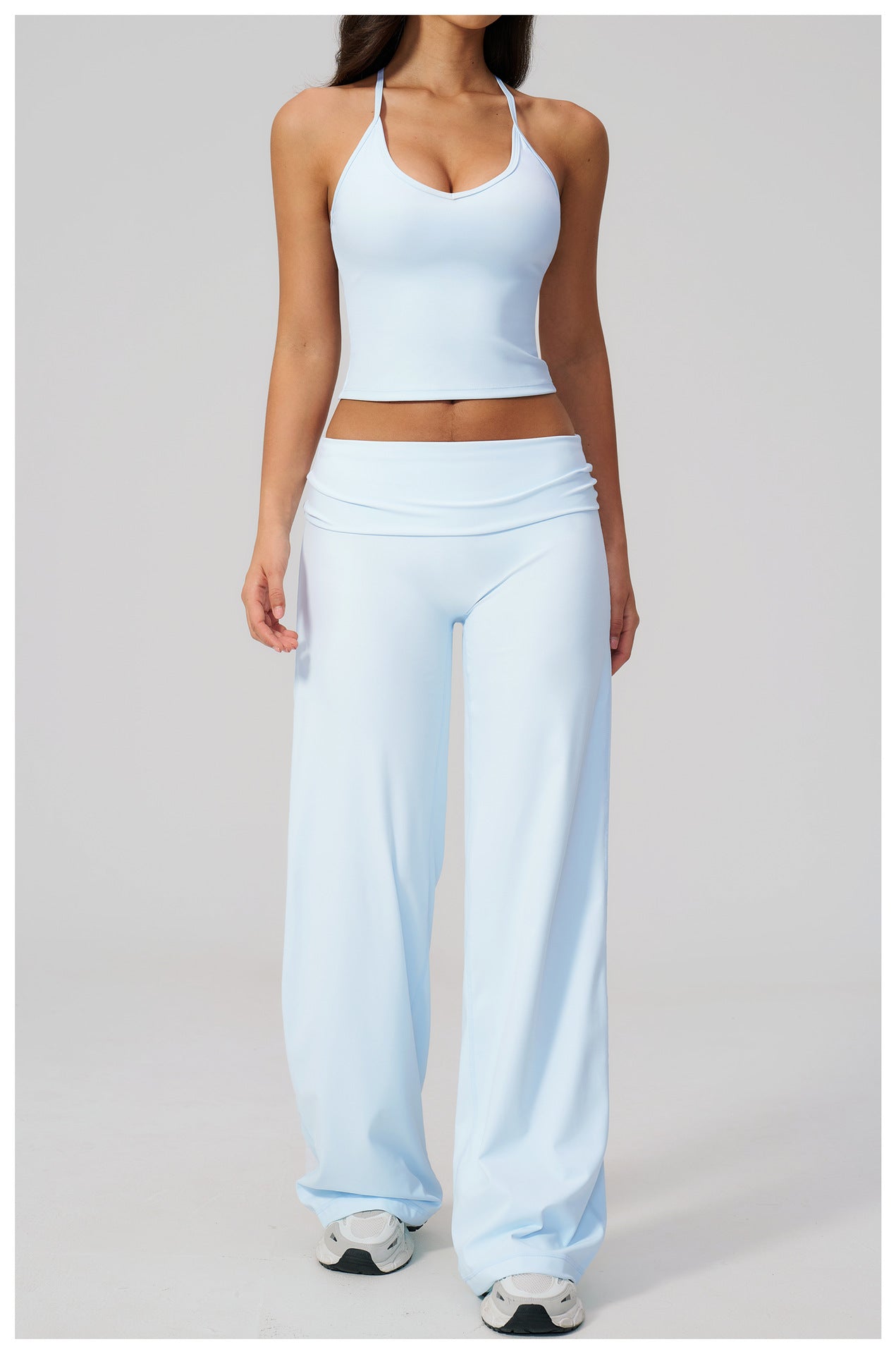 Backless Halter Crop Top & Wide-Leg Pants Set