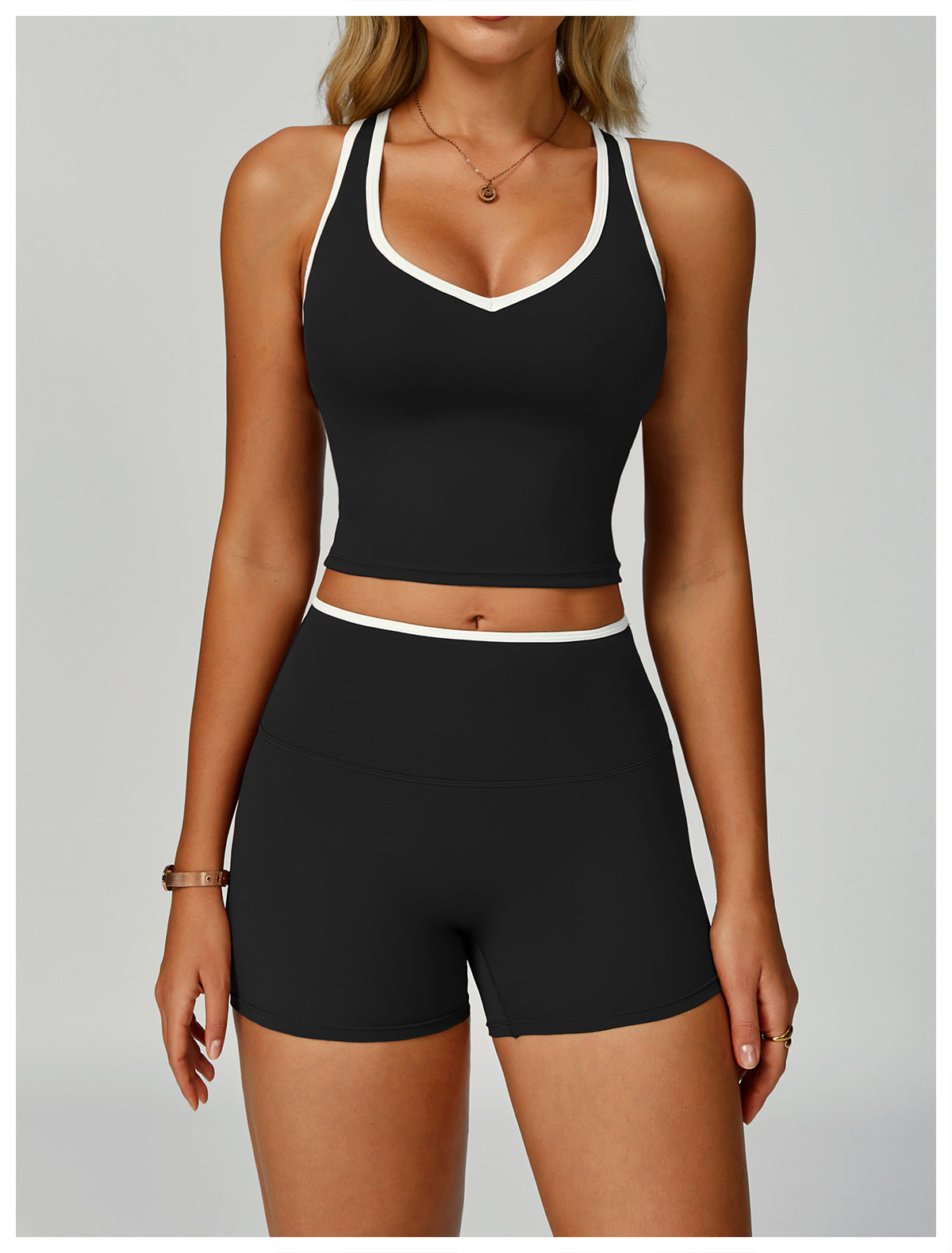 Strappy Backless Bra & Bike Short Set