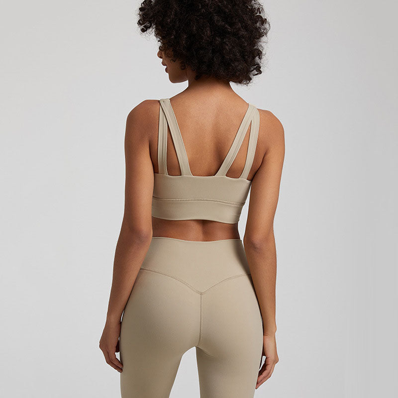 European and American nude yoga vest women's cross back sports bra fitness yoga clothing top outdoor sports bra eprolo