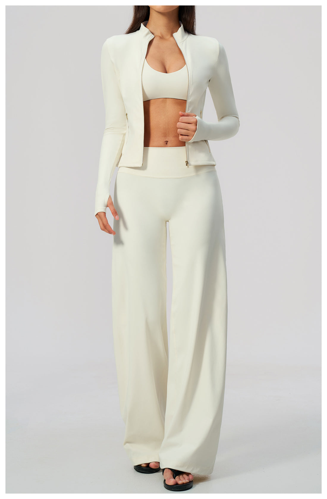 Zip Jacket, Bra & Flared Pant Yoga Set
