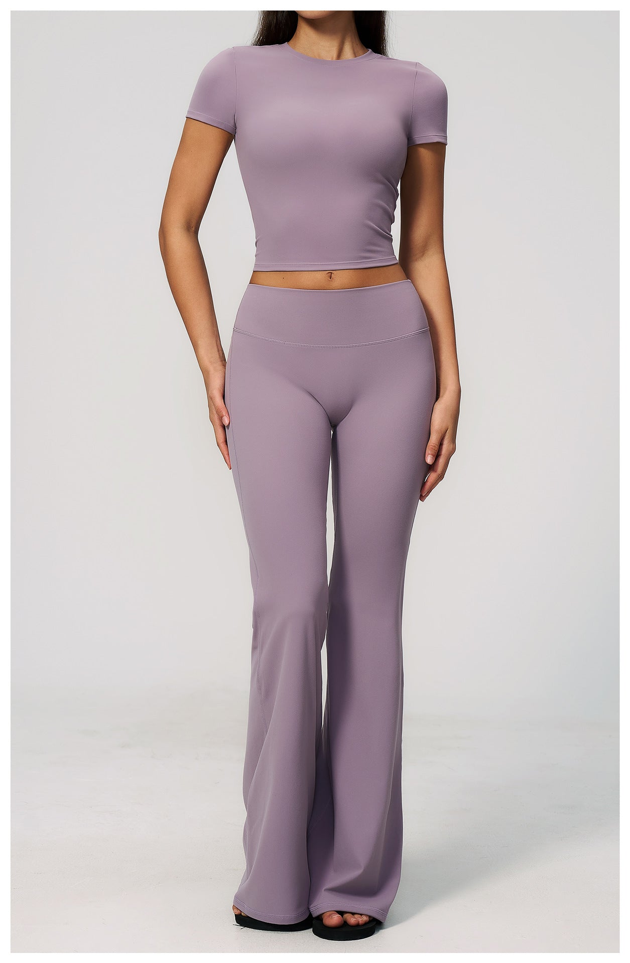Crew Neck Crop Top & Flare Pants Set