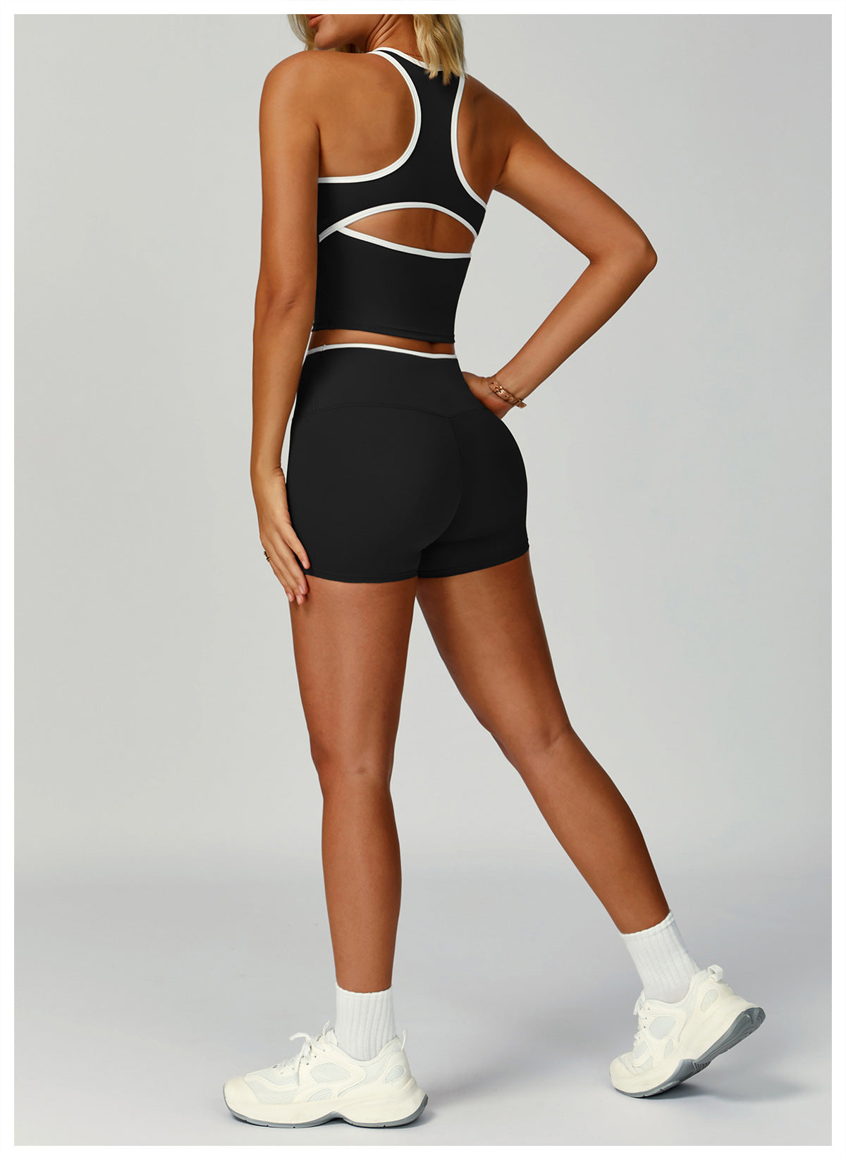 Strappy Backless Bra & Bike Short Set