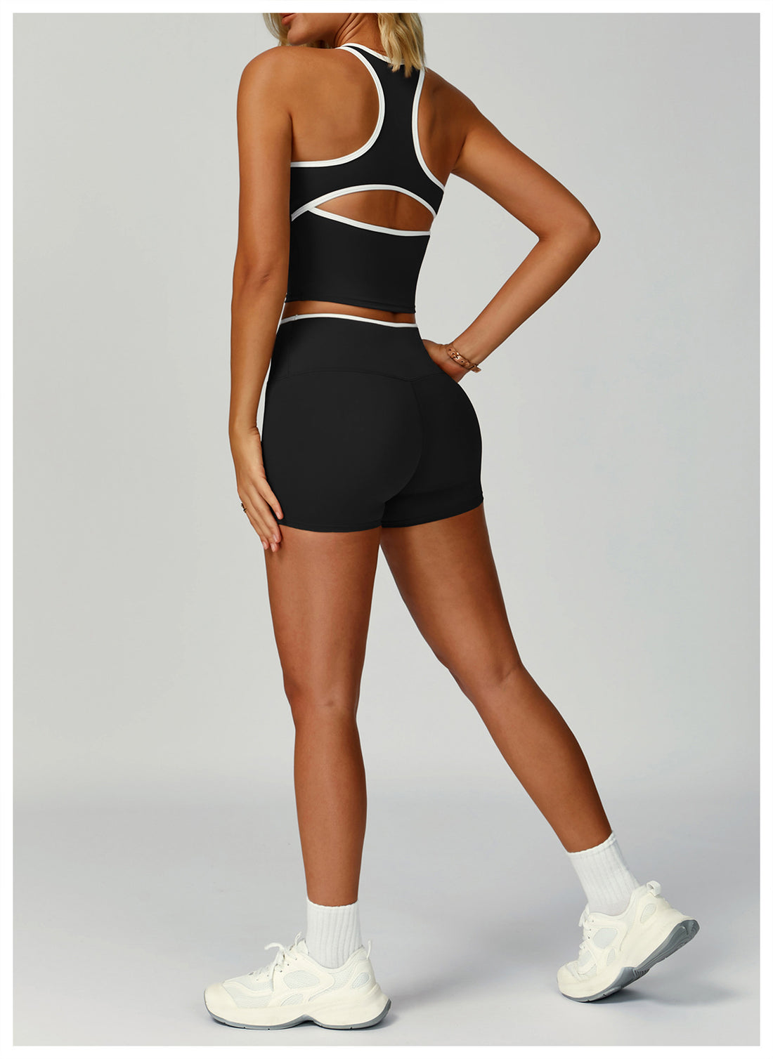 Strappy Backless Bra & Bike Short Set