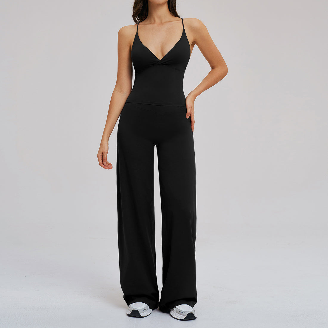 Comfortable Brushed Fabric Sport Set Loose Wide-Leg Backless Casual Outfit Outdoor Cycling Running Yoga Set eprolo