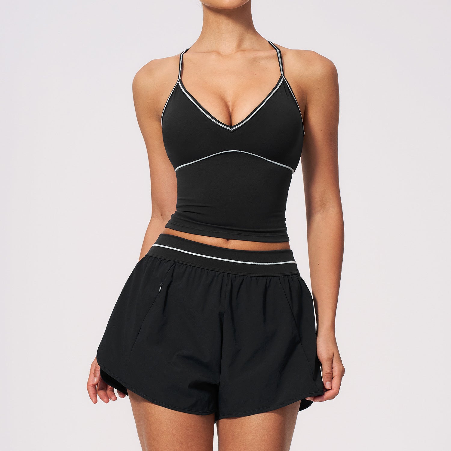 Yoga Suit Set for Women, New Brushed Color-block V-neck Halter Sports Quick-dry Fitness Set eprolo