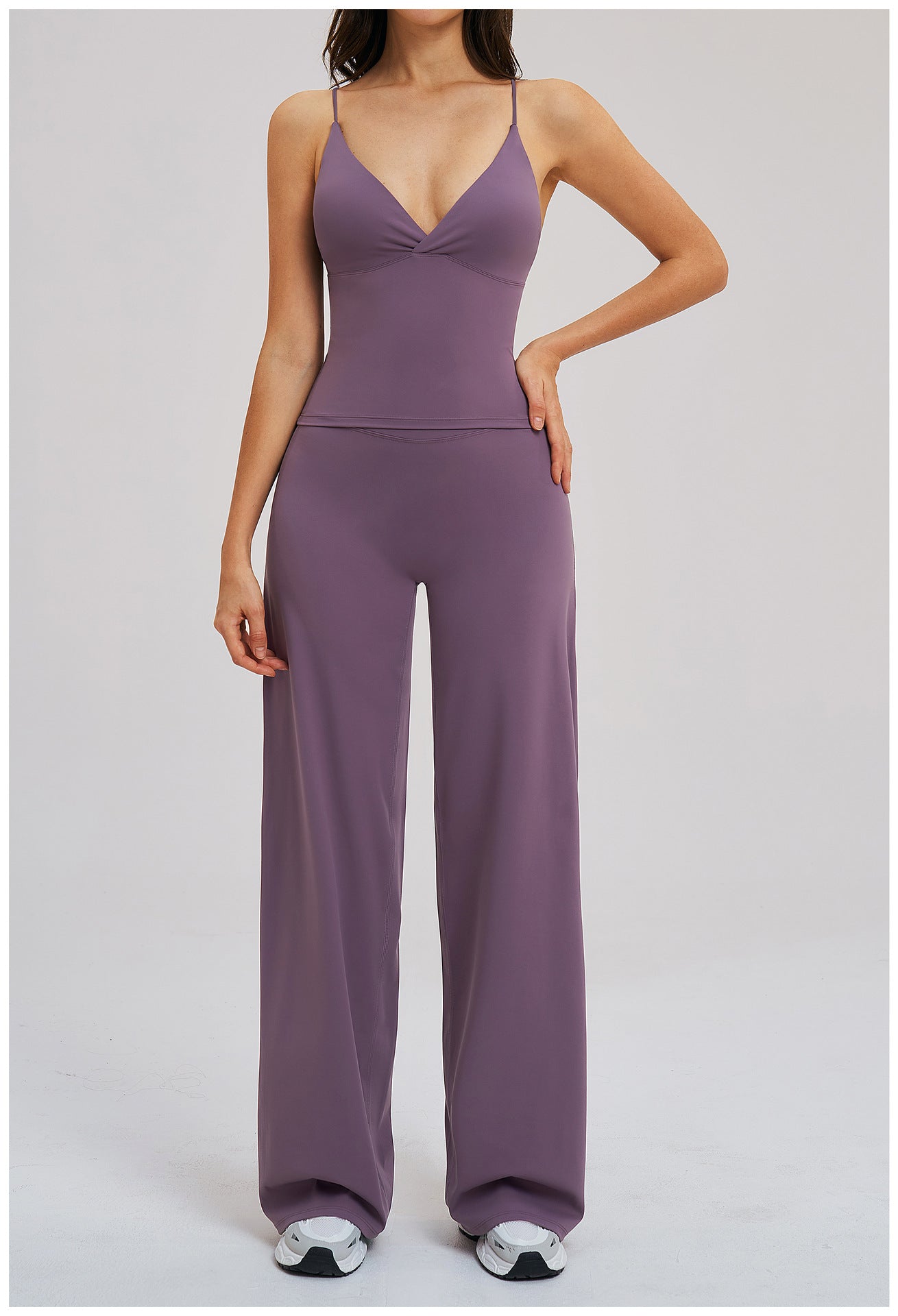 V-Neck Cami Top & Straight-Leg Pants Set