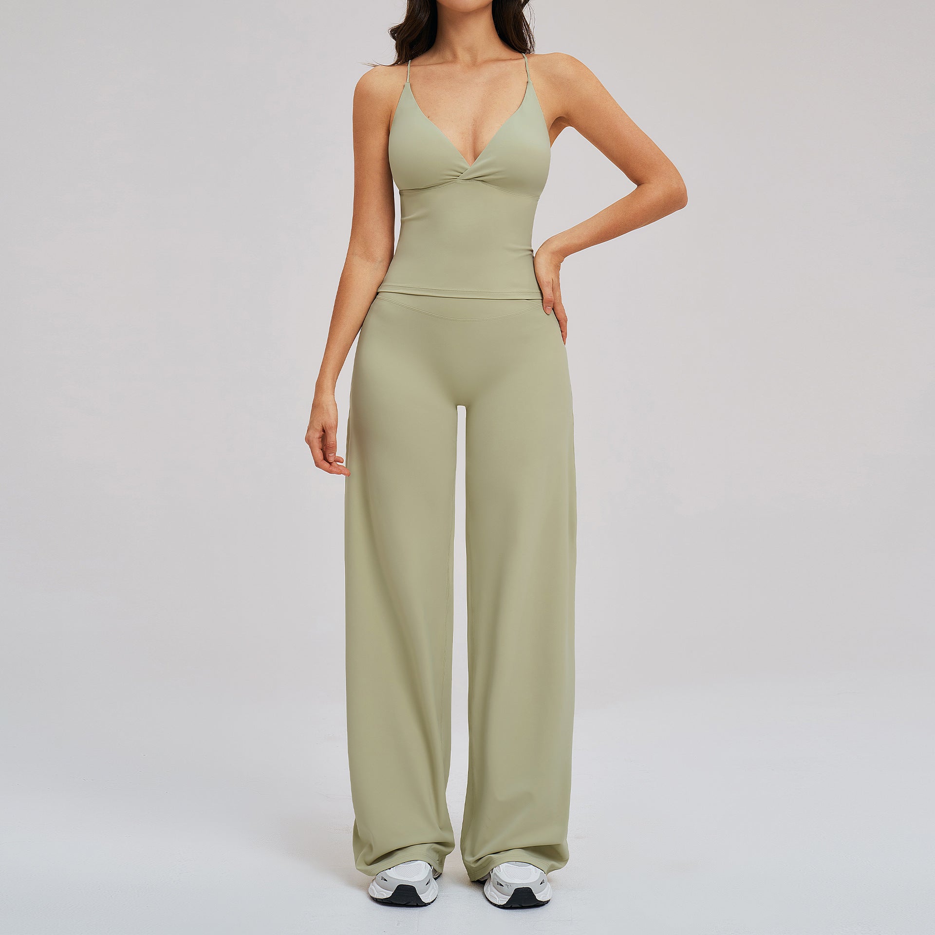 Comfortable Brushed Fabric Sport Set Loose Wide-Leg Backless Casual Outfit Outdoor Cycling Running Yoga Set eprolo