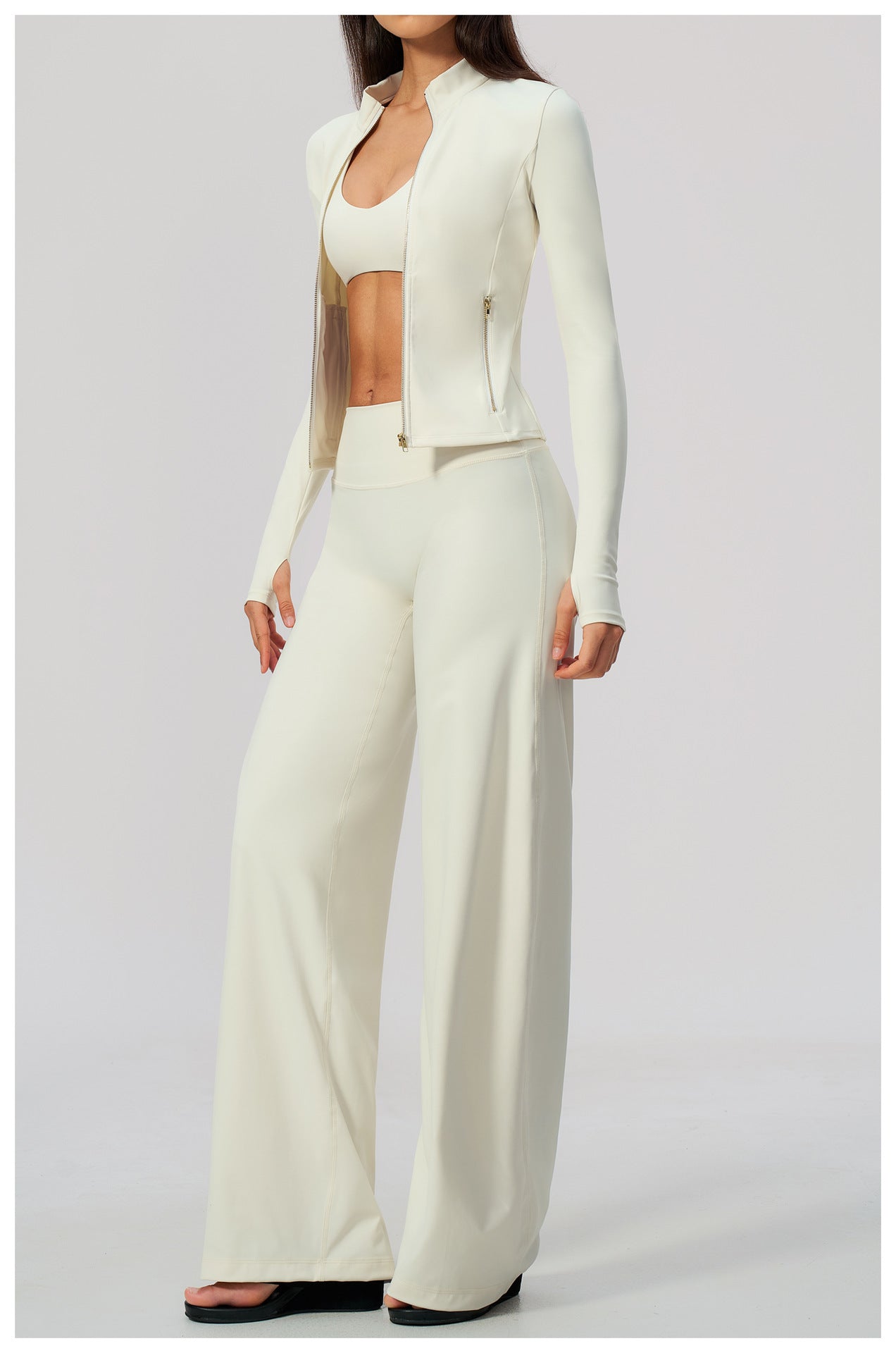 Zip Jacket, Bra & Flared Pant Yoga Set