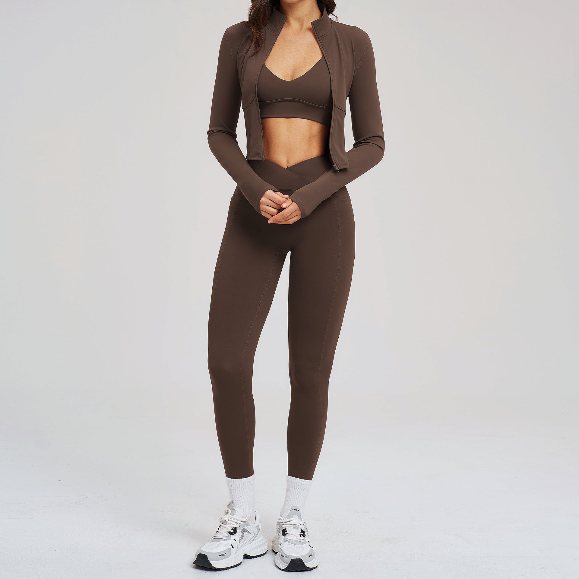 Fitness Set Zipper Seamless Leisure Set Women Outdoor Cycling Running Sports Three-Piece Set eprolo