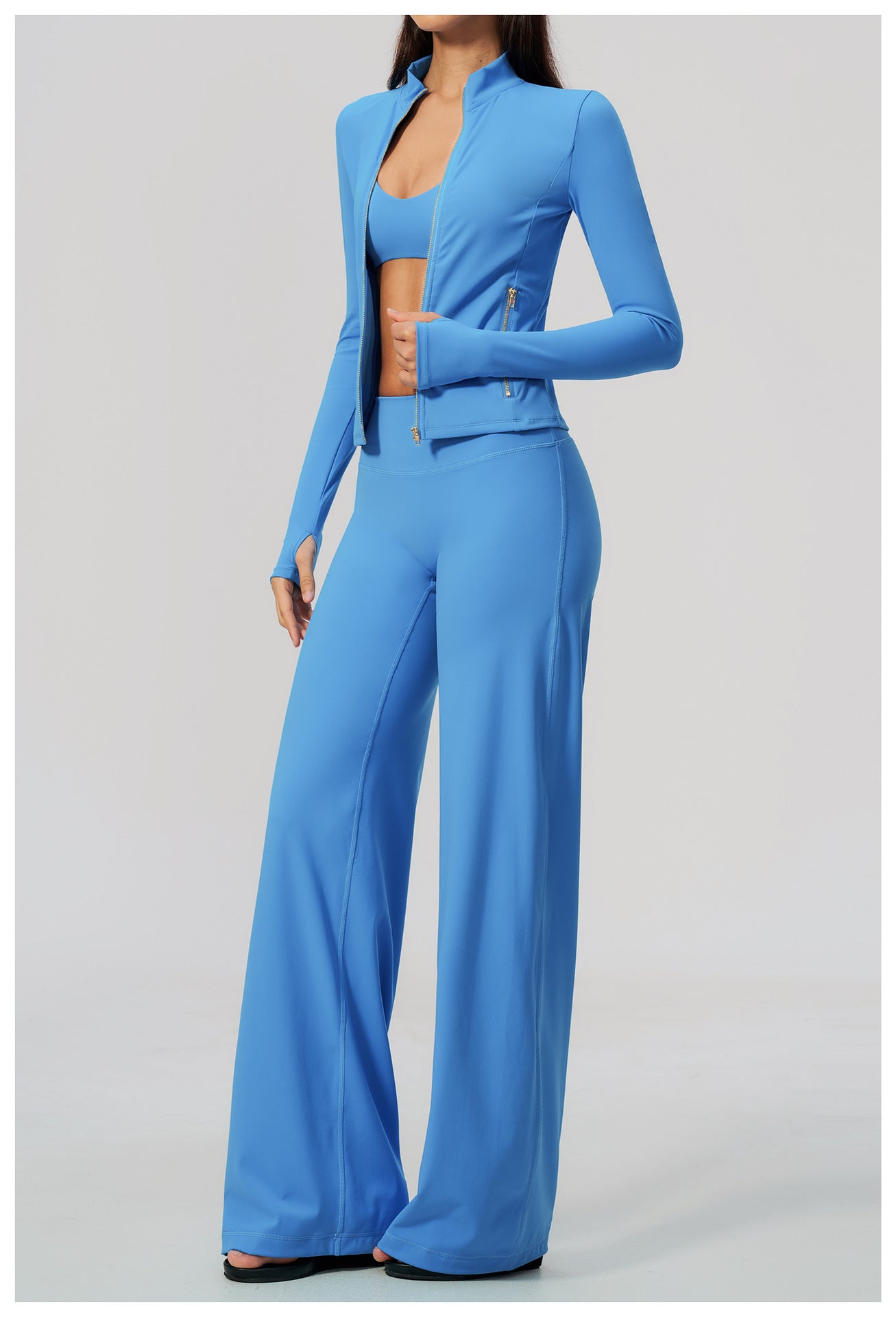 Zip Jacket, Bra & Flared Pant Yoga Set