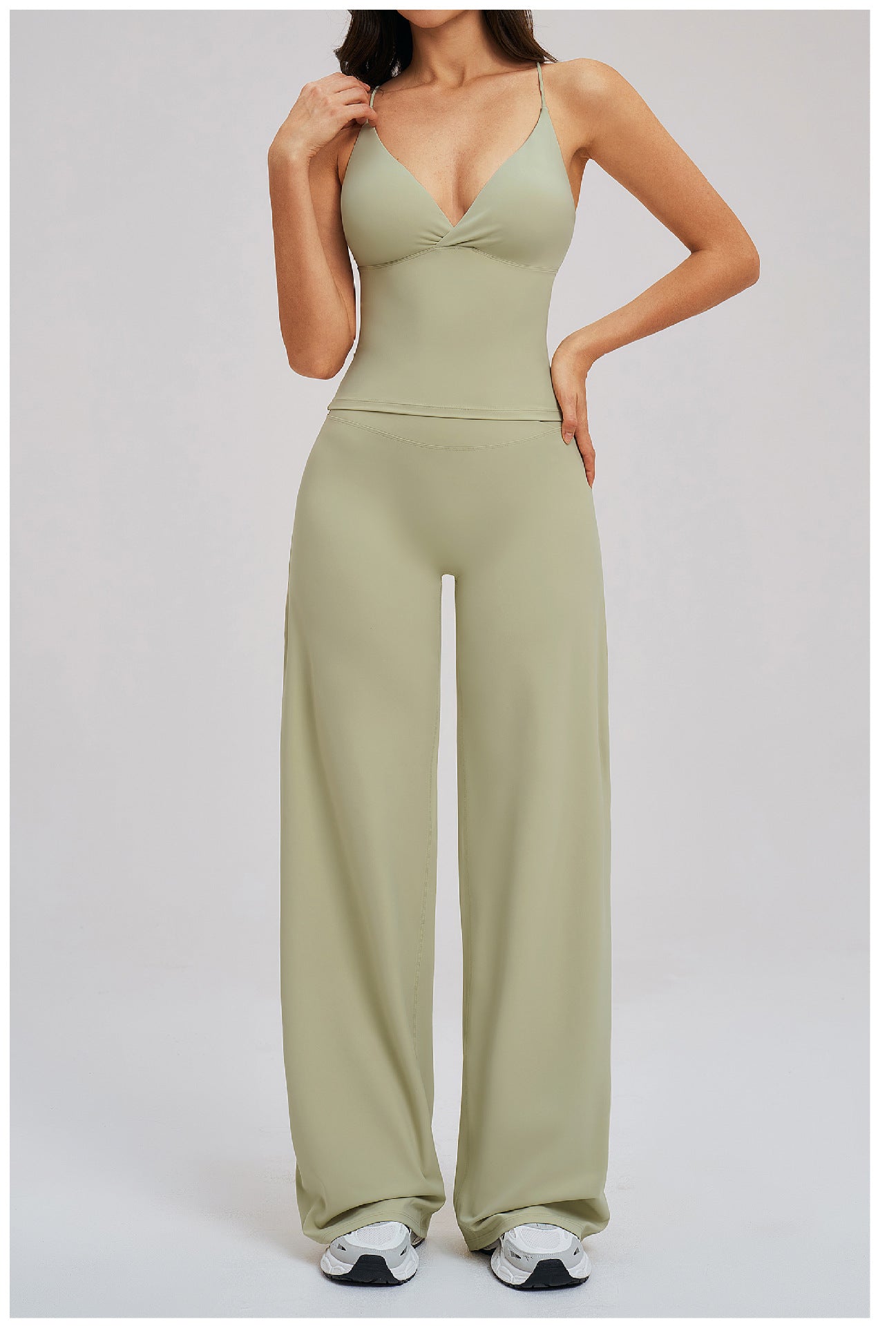 V-Neck Cami Top & Straight-Leg Pants Set