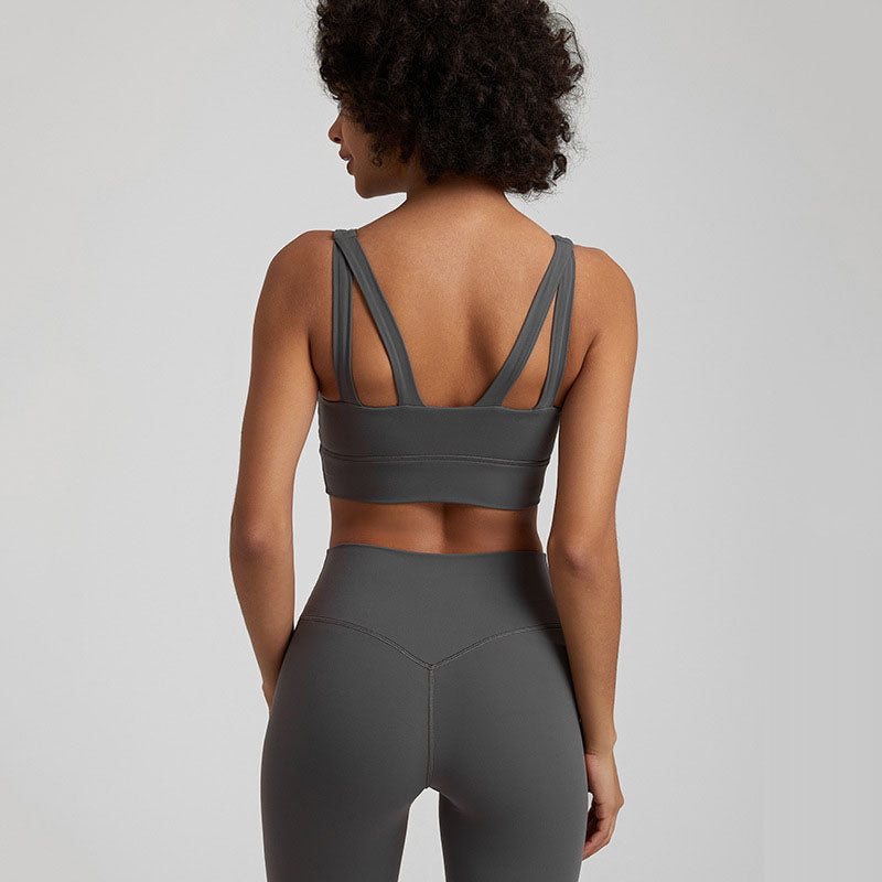 European and American nude yoga vest women's cross back sports bra fitness yoga clothing top outdoor sports bra eprolo
