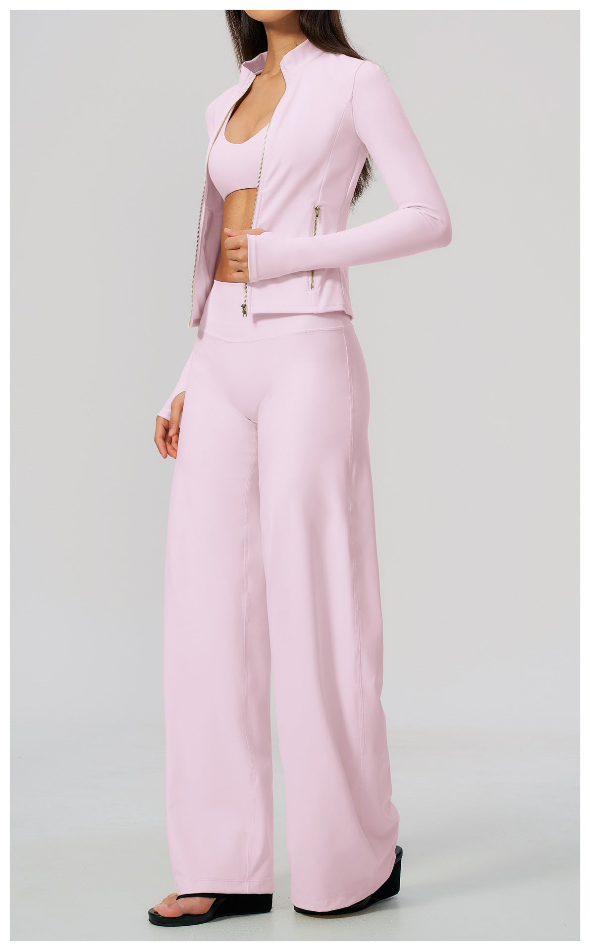 Zip Jacket, Bra & Flared Pant Yoga Set