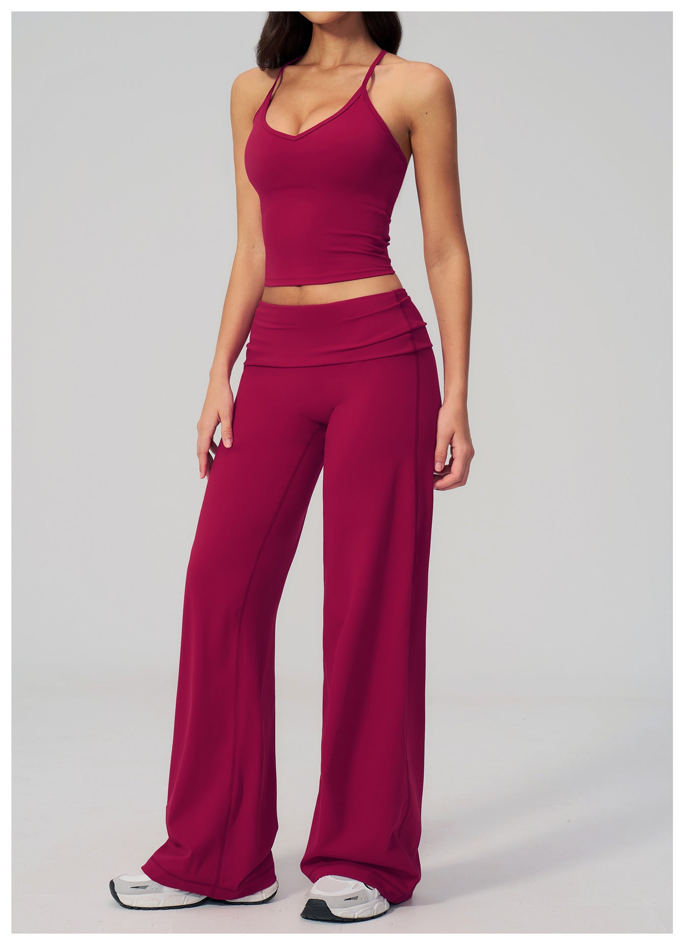 Backless Halter Crop Top & Wide-Leg Pants Set
