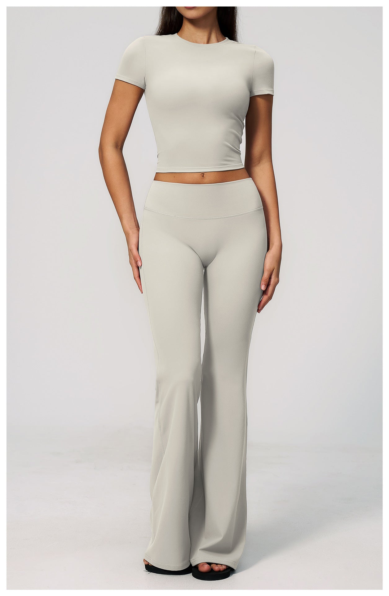 Crew Neck Crop Top & Flare Pants Set