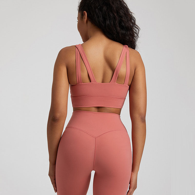 European and American nude yoga vest women's cross back sports bra fitness yoga clothing top outdoor sports bra eprolo