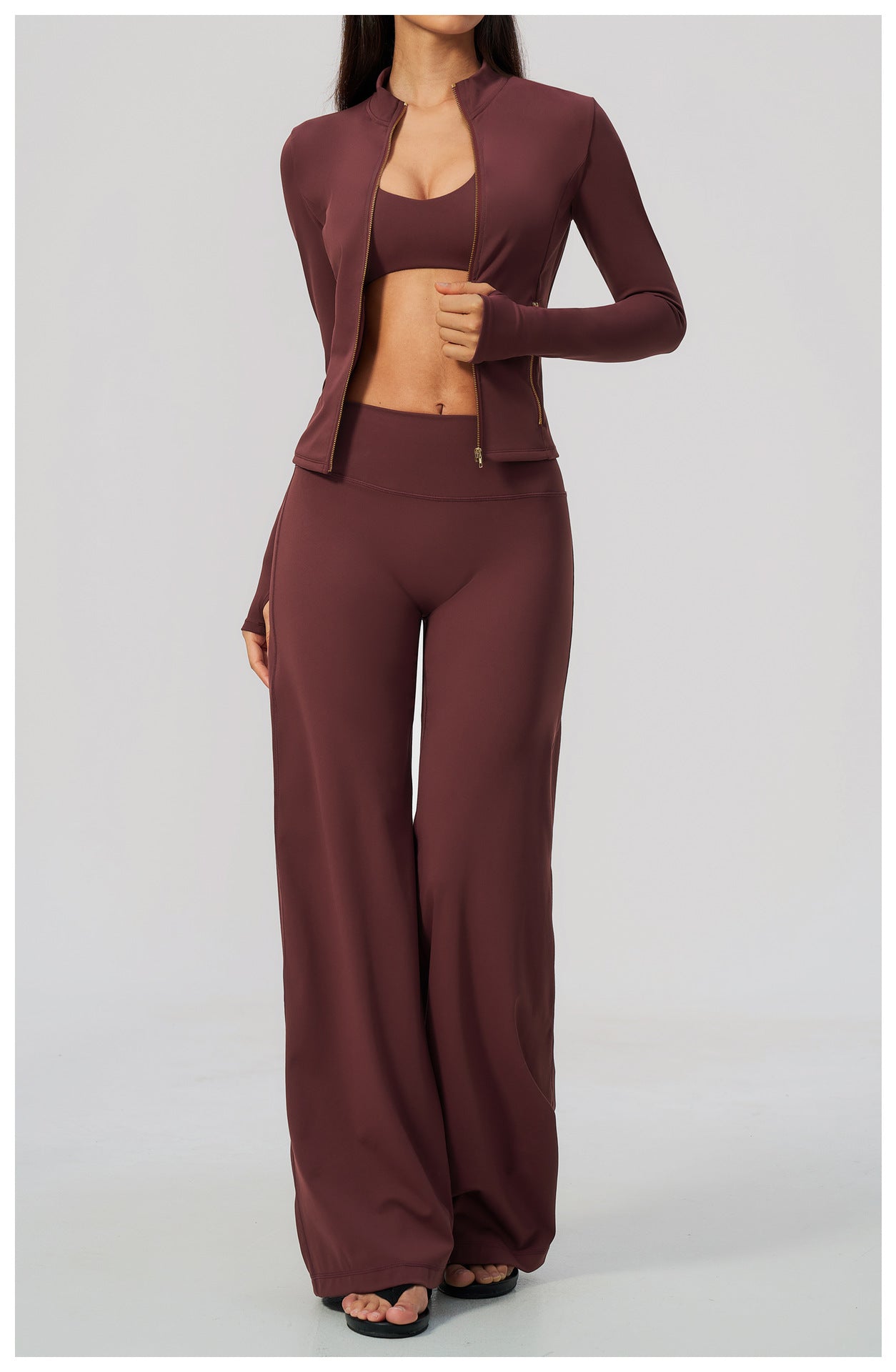 Zip Jacket, Bra & Flared Pant Yoga Set
