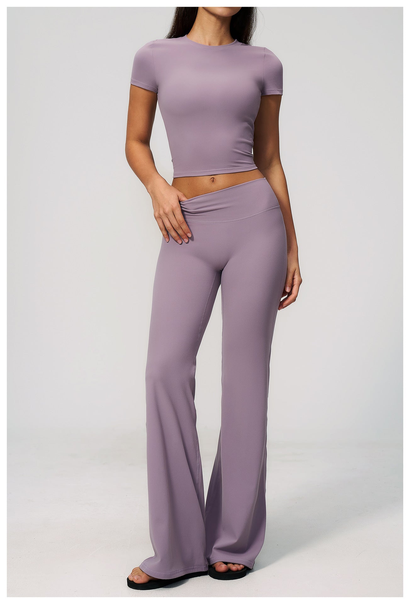 Crew Neck Crop Top & Flare Pants Set