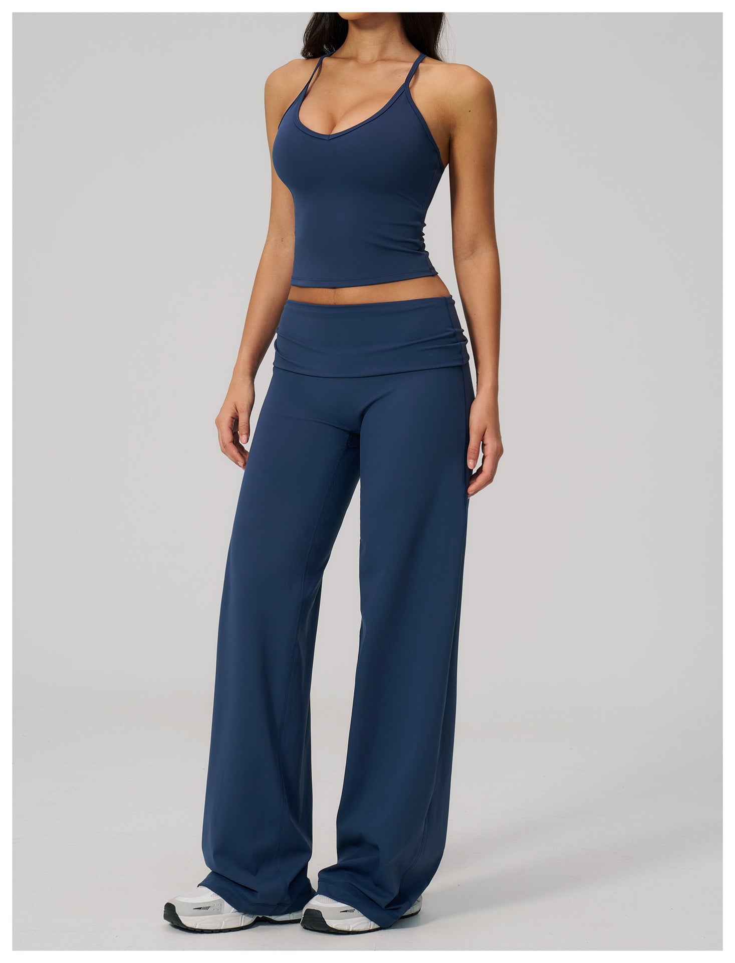 Backless Halter Crop Top & Wide-Leg Pants Set