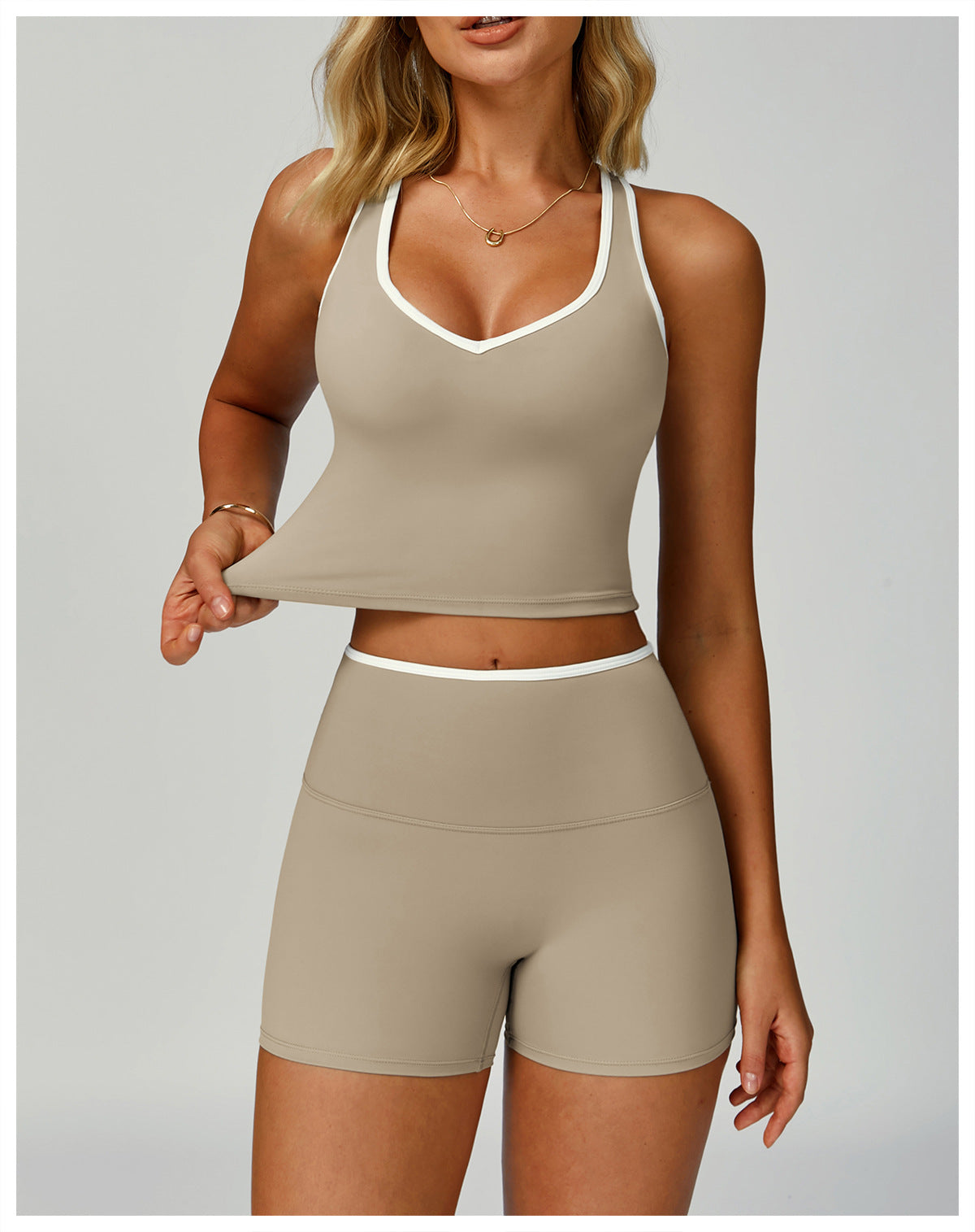 Strappy Backless Bra & Bike Short Set
