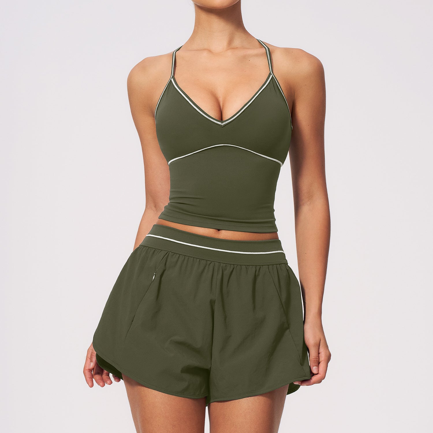Yoga Suit Set for Women, New Brushed Color-block V-neck Halter Sports Quick-dry Fitness Set eprolo