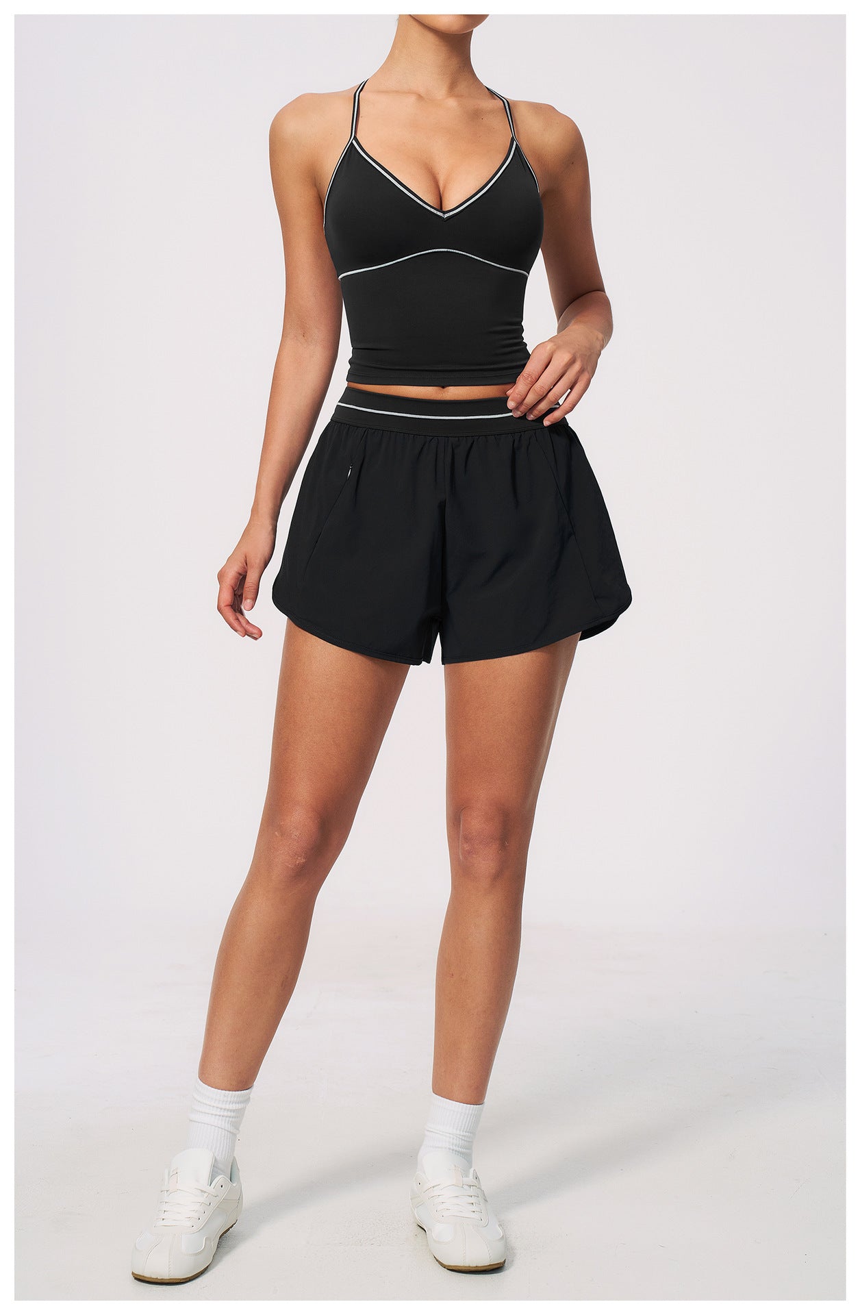 V-Neck Cami Bra & Running Shorts Set