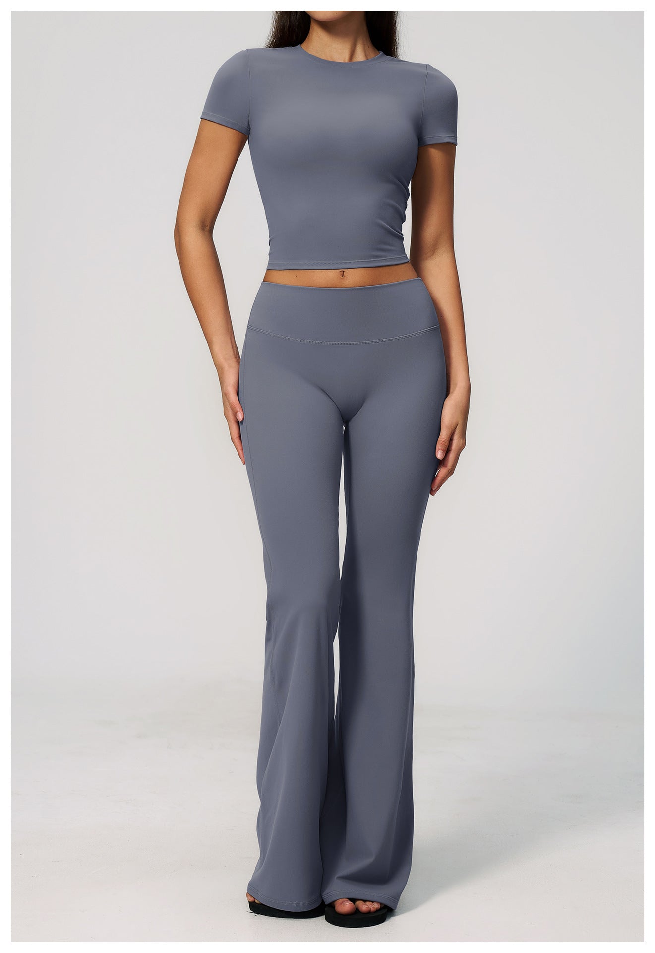 Crew Neck Crop Top & Flare Pants Set