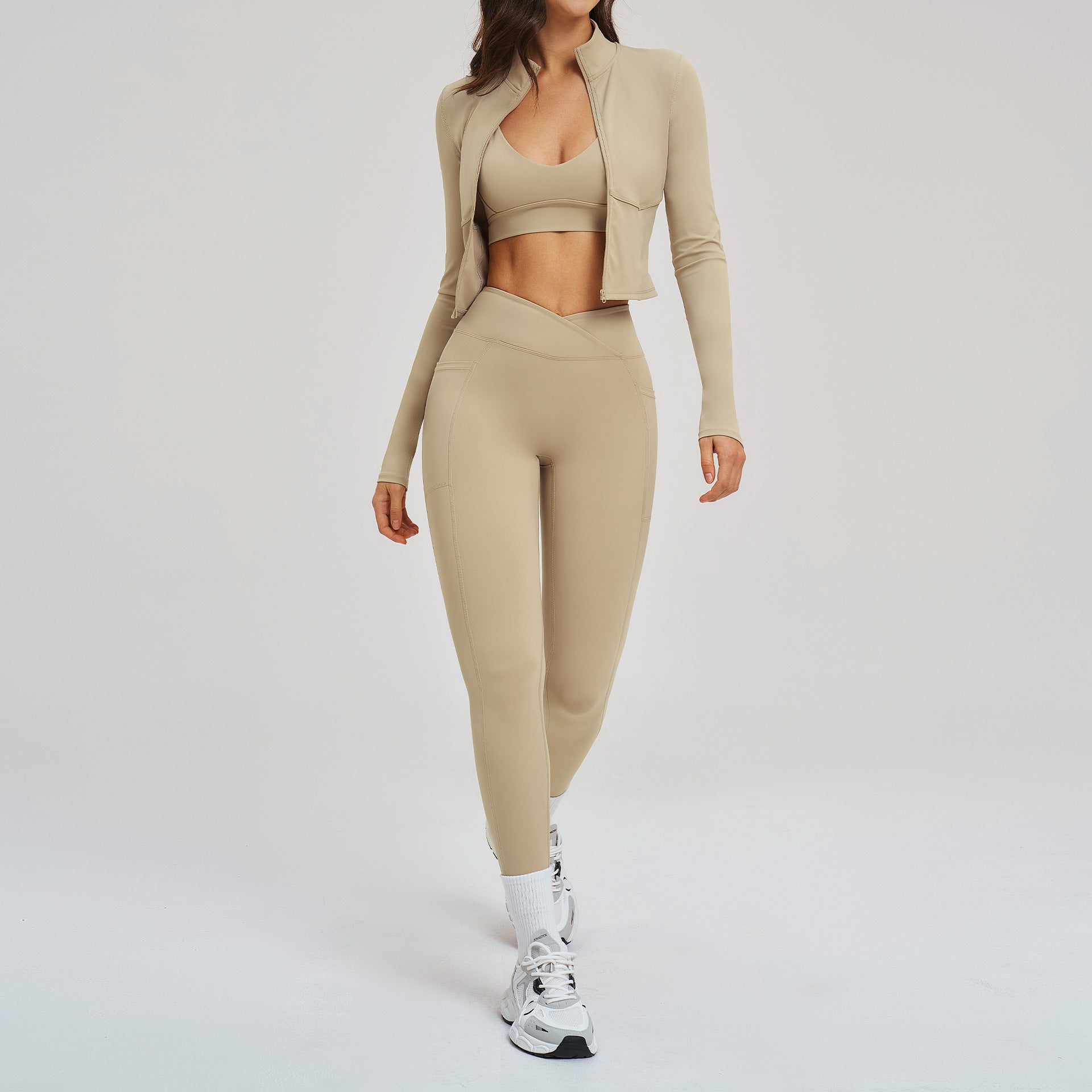 Fitness Set Zipper Seamless Leisure Set Women Outdoor Cycling Running Sports Three-Piece Set eprolo