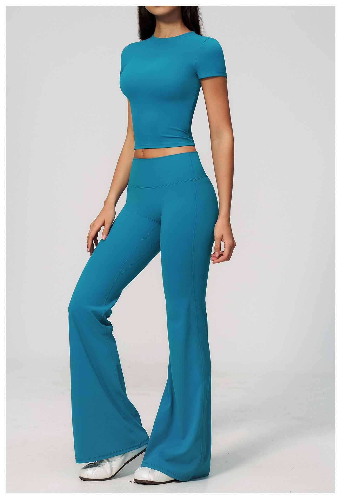 Crew Neck Crop Top & Flare Pants Set