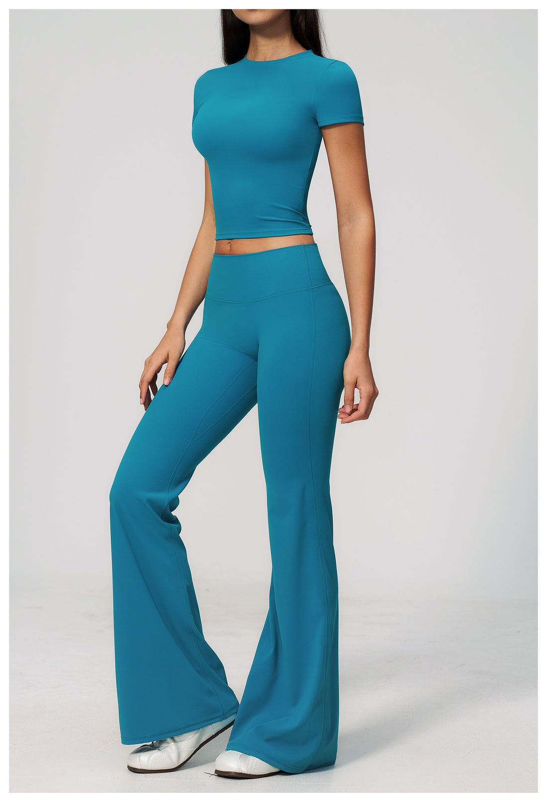 Crew Neck Crop Top & Flare Pants Set