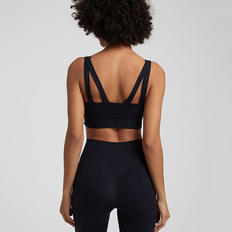 European and American nude yoga vest women's cross back sports bra fitness yoga clothing top outdoor sports bra eprolo