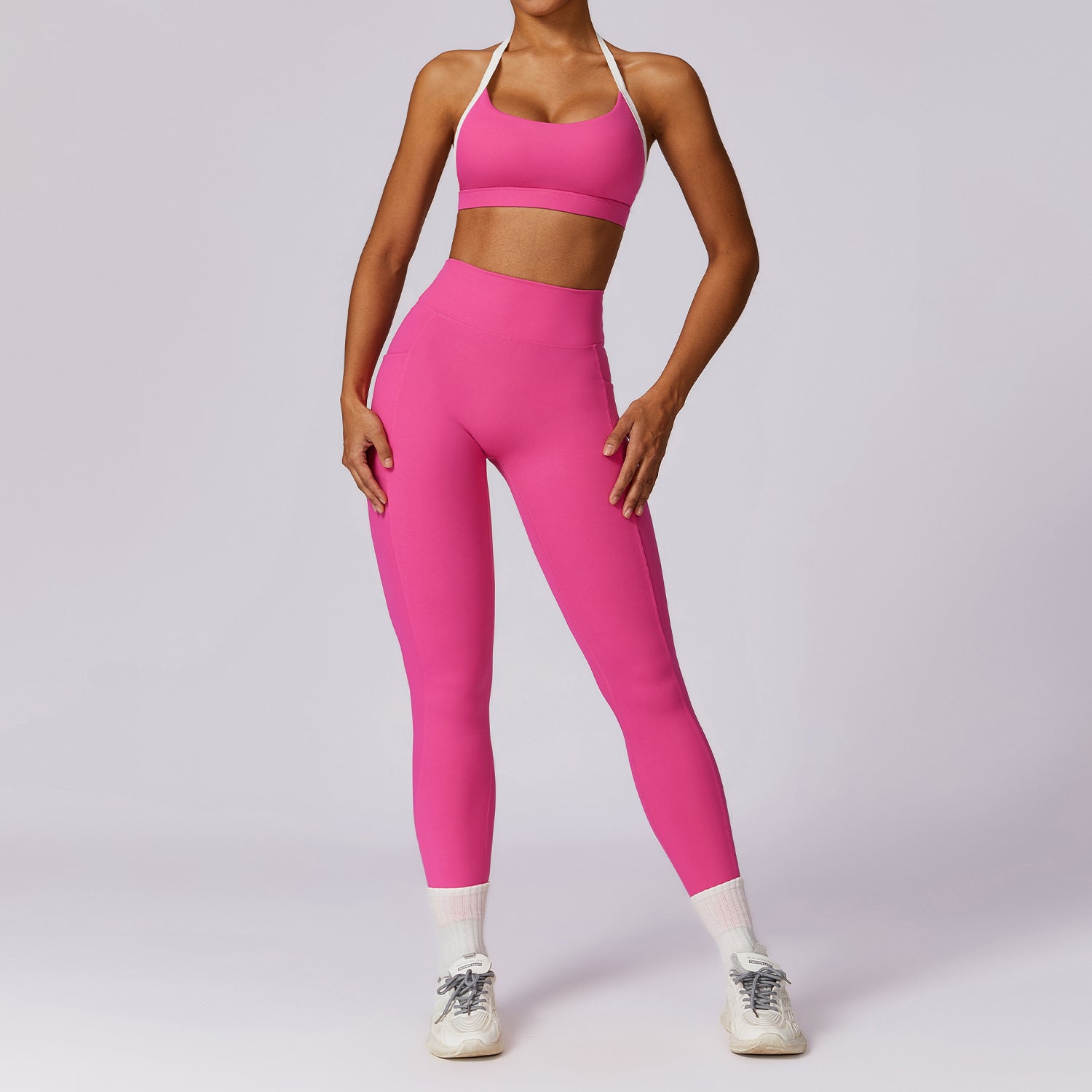 Color blocked back yoga suit set tight fitting sports and fitness suit for women eprolo