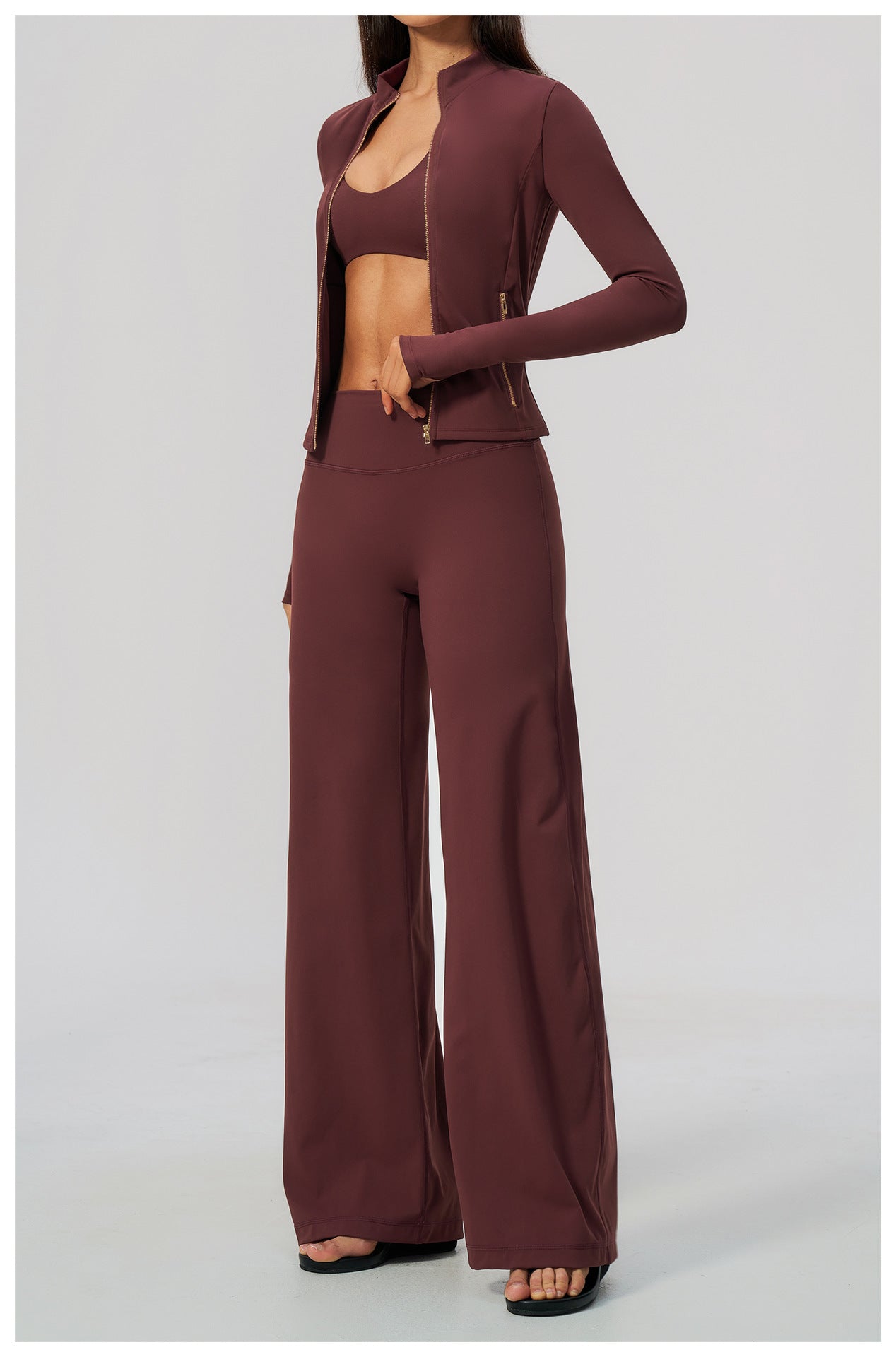 Zip Jacket, Bra & Flared Pant Yoga Set