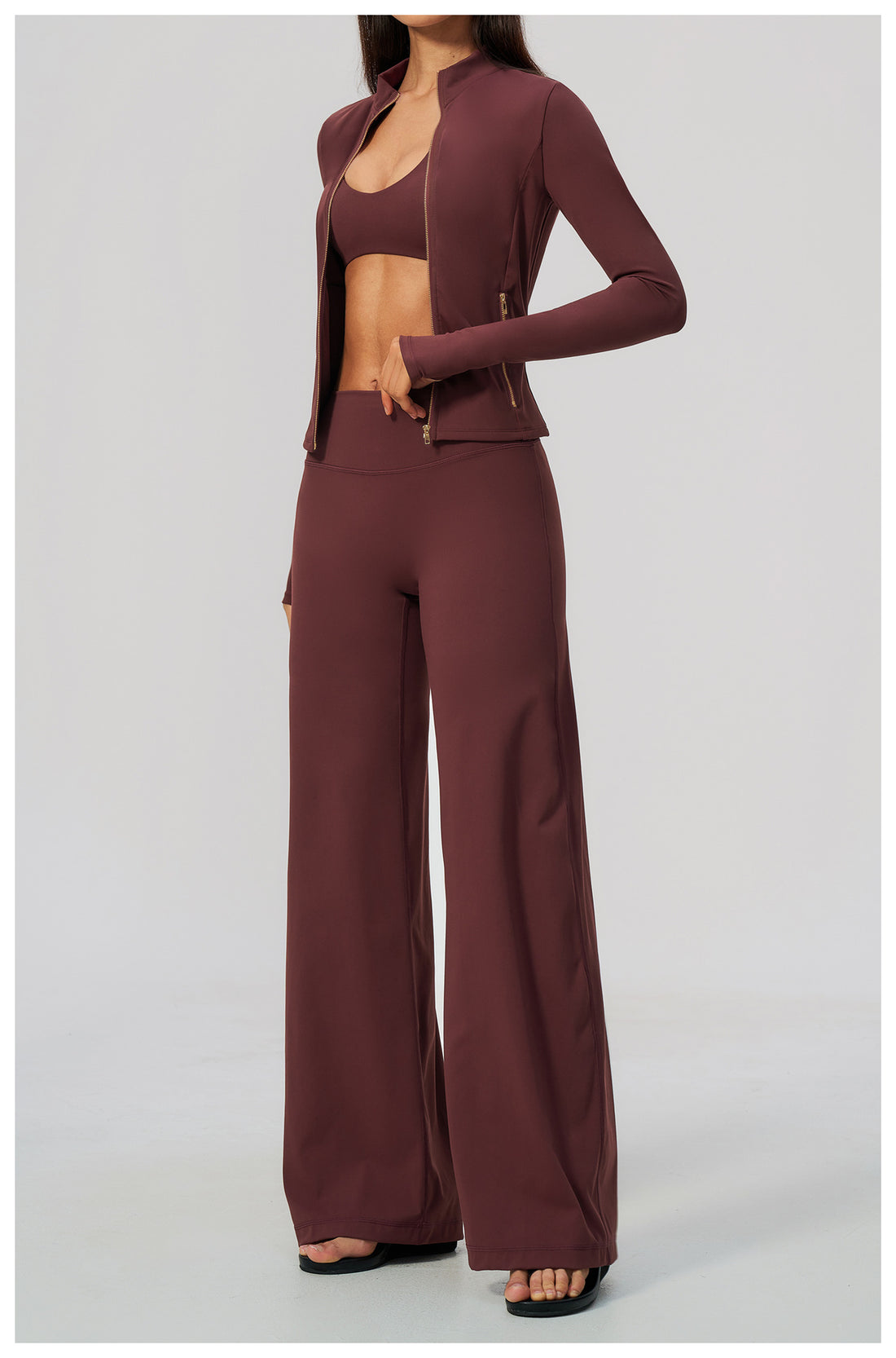 Zip Jacket, Bra & Flared Pant Yoga Set
