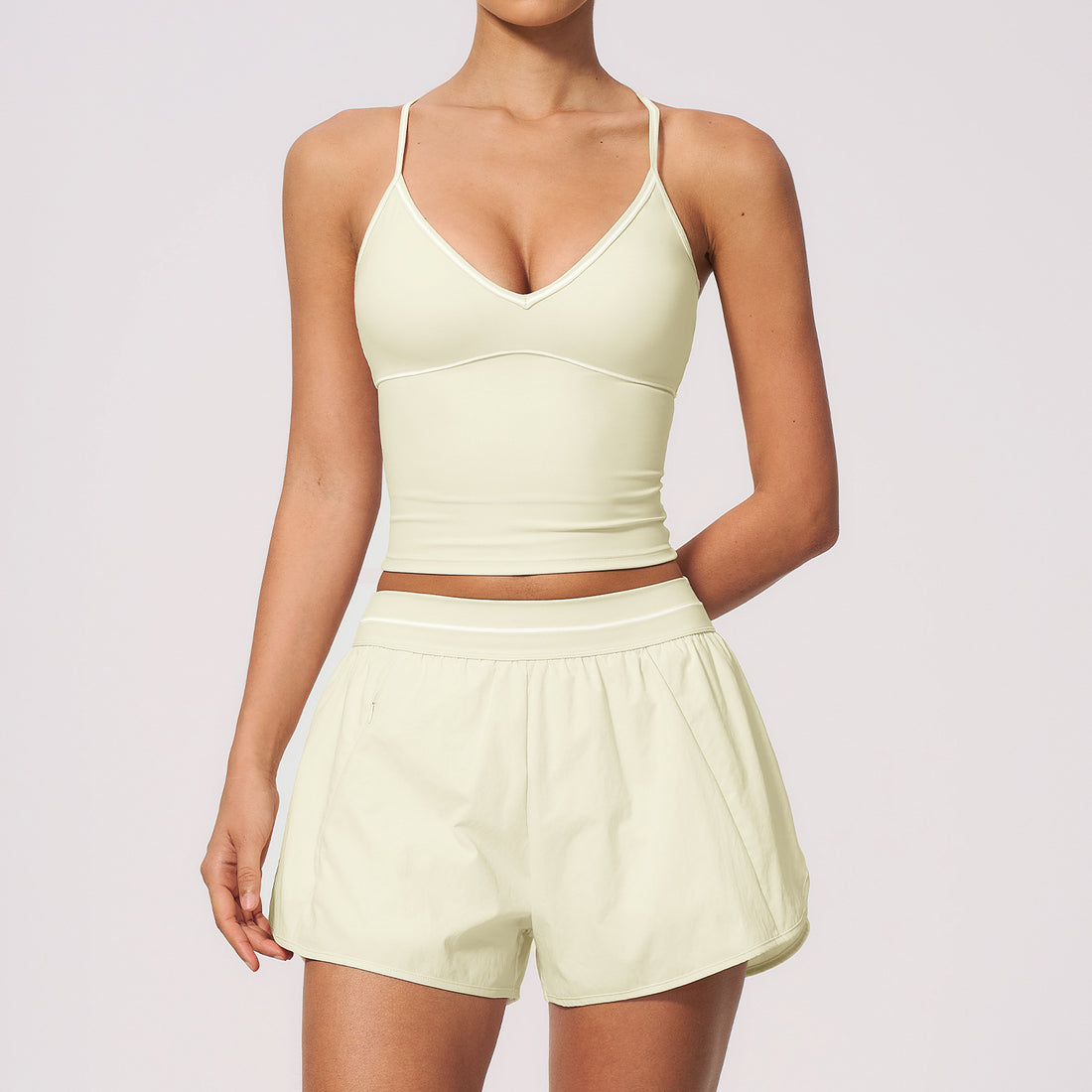 Yoga Suit Set for Women, New Brushed Color-block V-neck Halter Sports Quick-dry Fitness Set eprolo