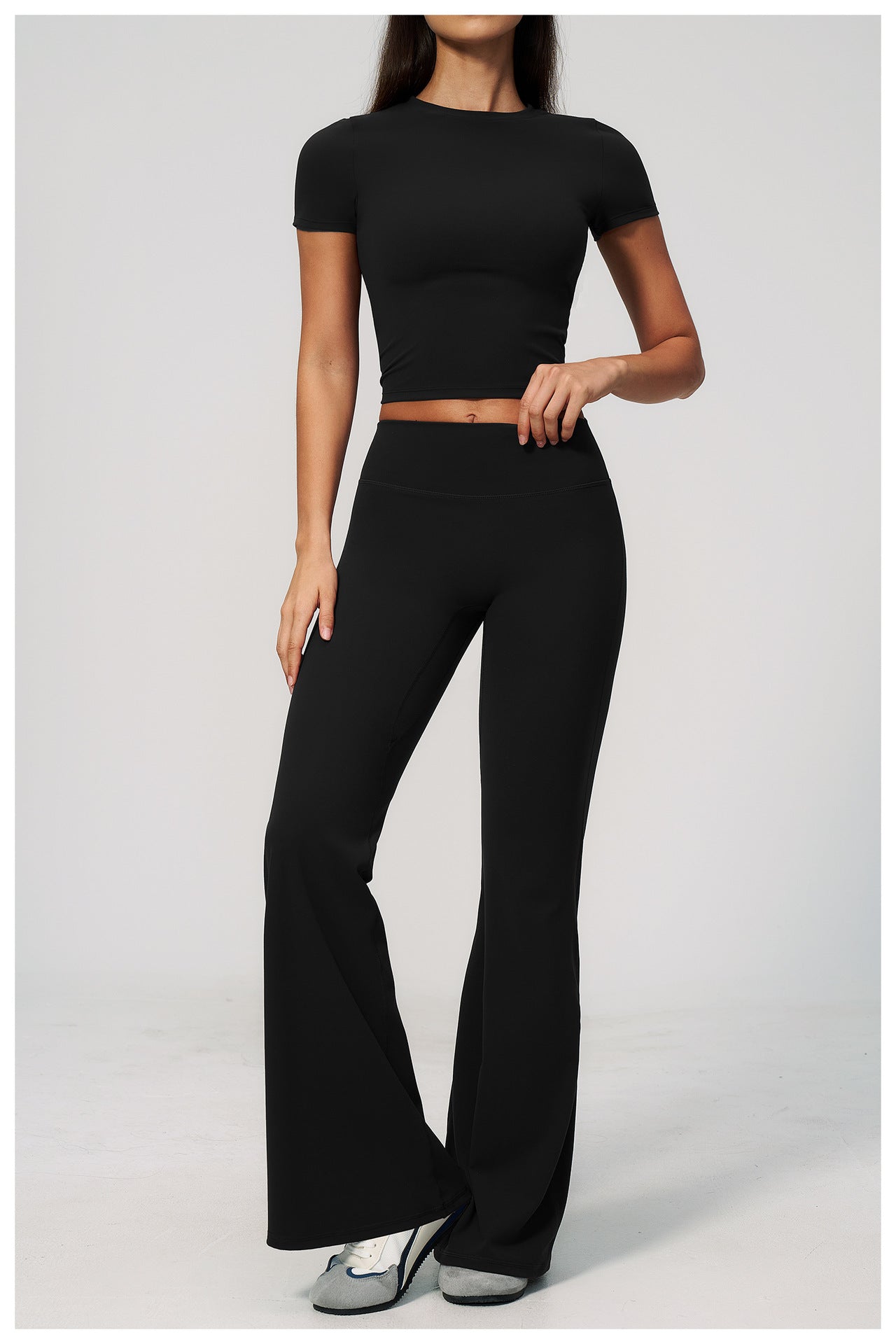 Crew Neck Crop Top & Flare Pants Set