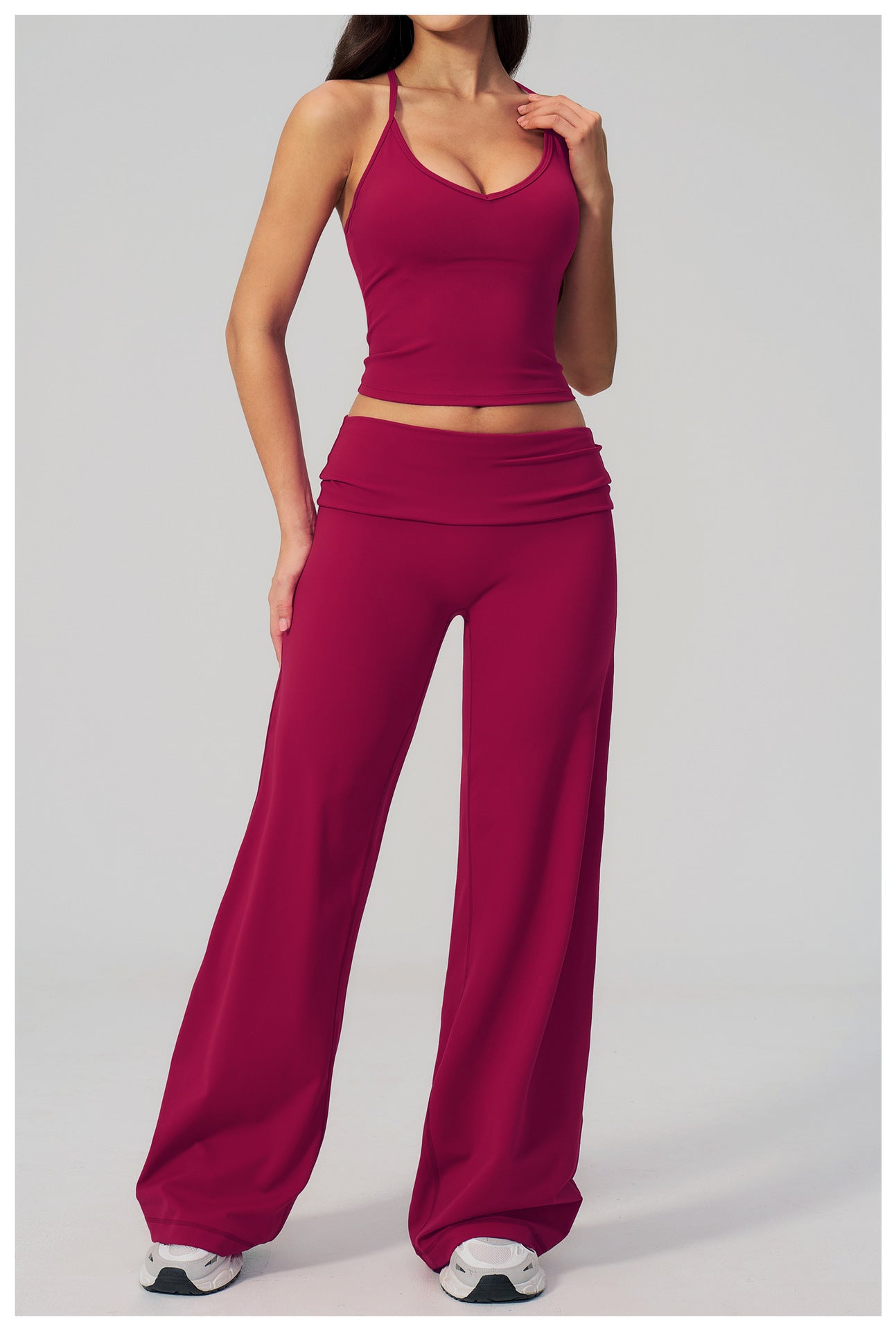 Backless Halter Crop Top & Wide-Leg Pants Set
