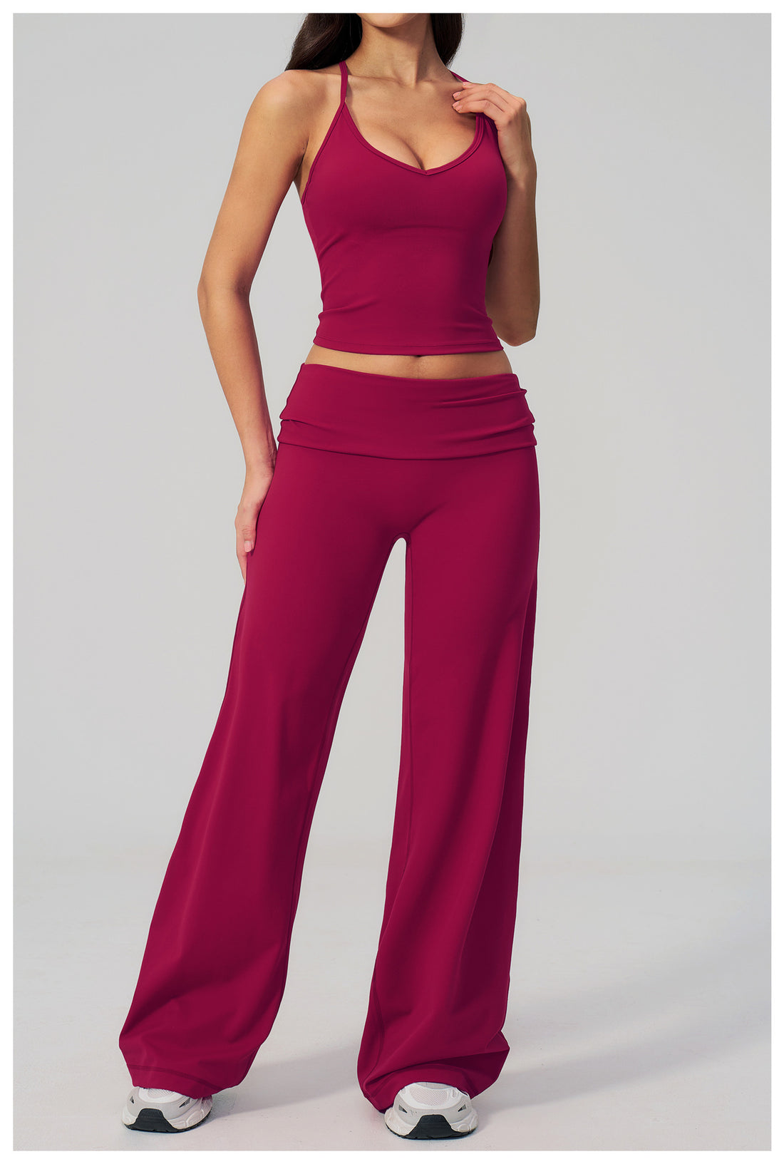 Backless Halter Crop Top & Wide-Leg Pants Set