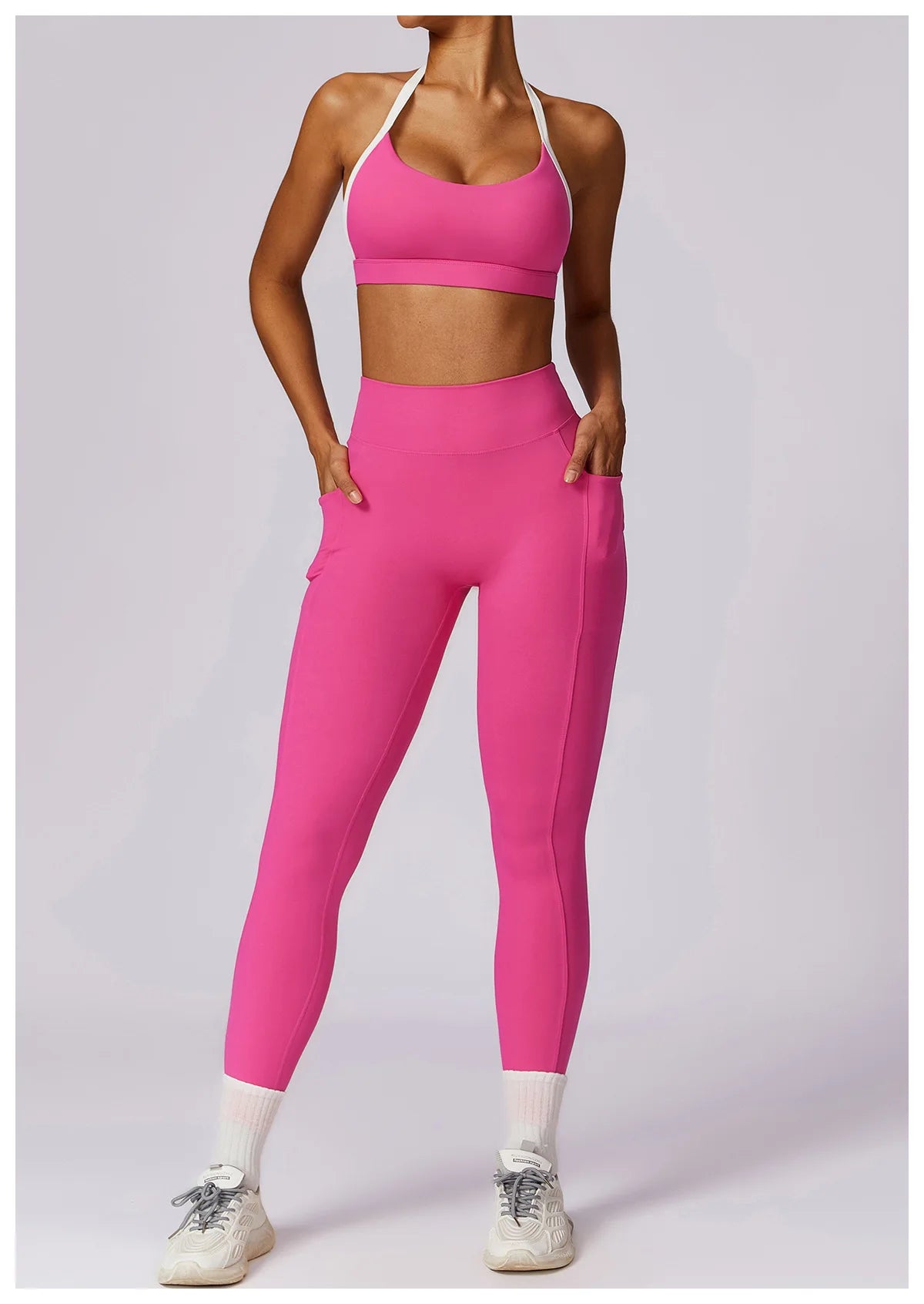 Color Block Long Sleeve Crop & Leggings Set