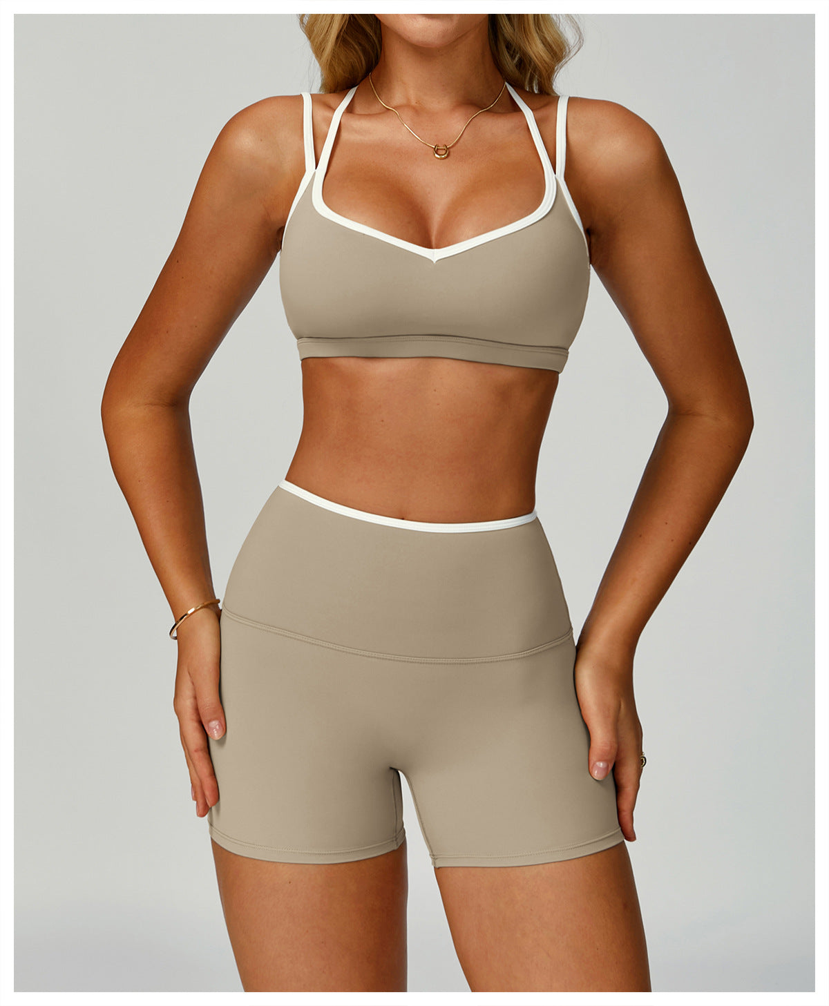 Strappy Backless Bra & Bike Short Set