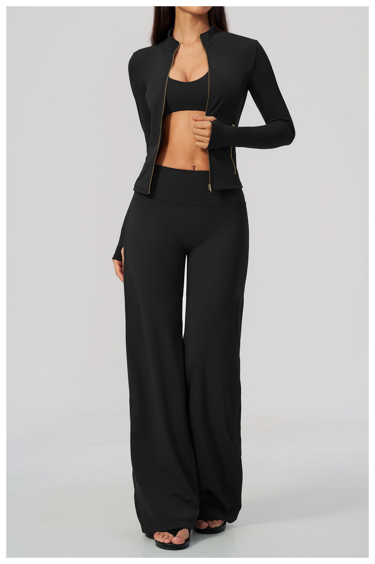 Zip Jacket, Bra & Flared Pant Yoga Set